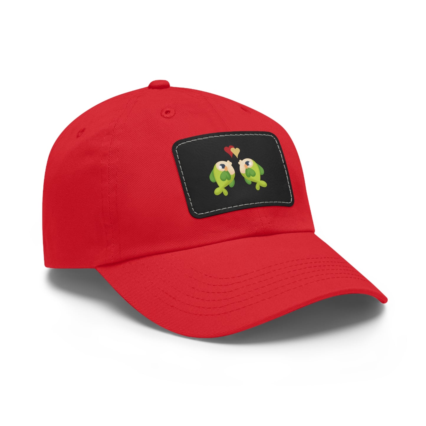 Two hearts float between the fish one red and one yellow Dad Hat with Leather Patch (Rectangle)