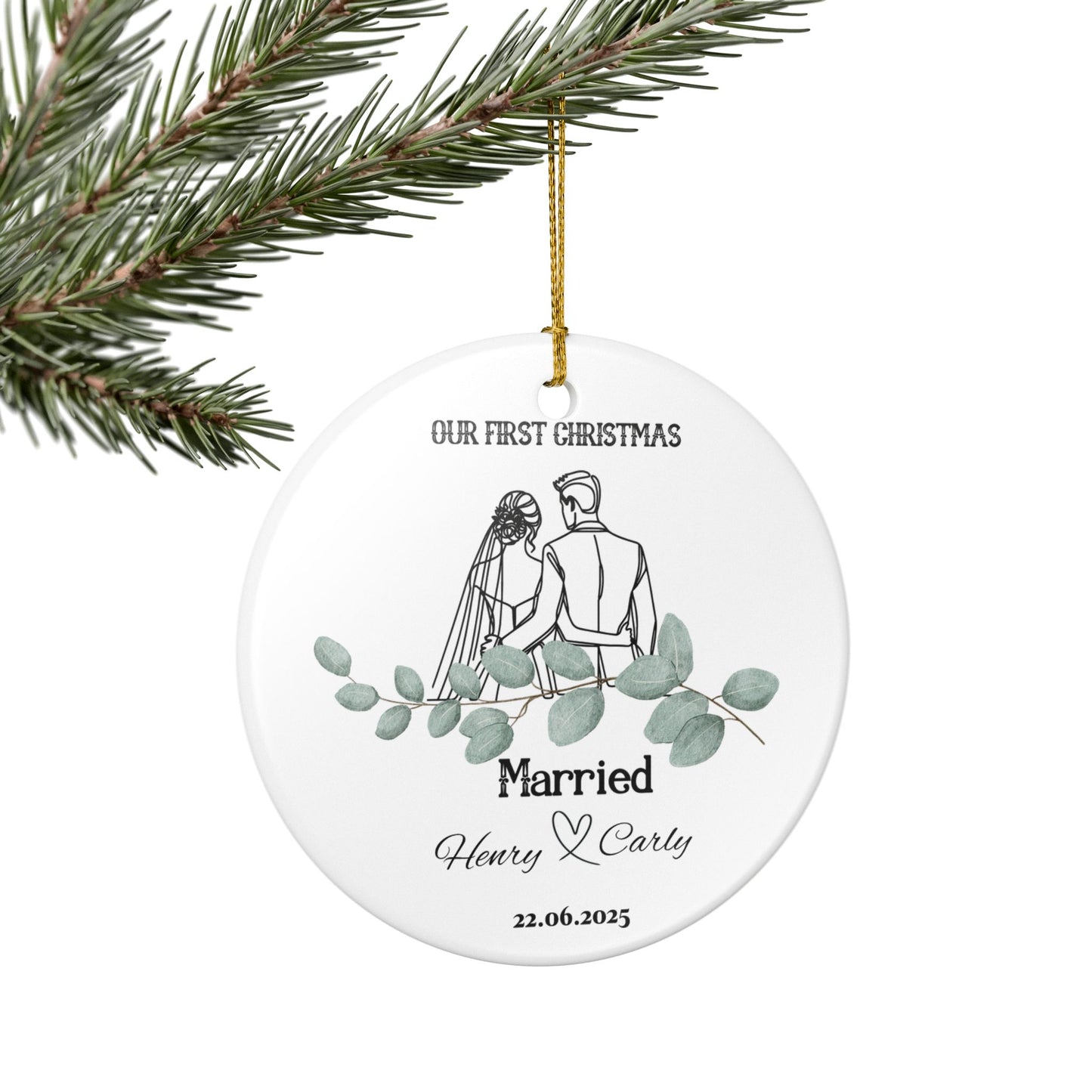 Personalized Wedding Ornament, Custom Christmas Decoration, Newlywed Gift, First Christmas Ornament, Marriage Keepsake