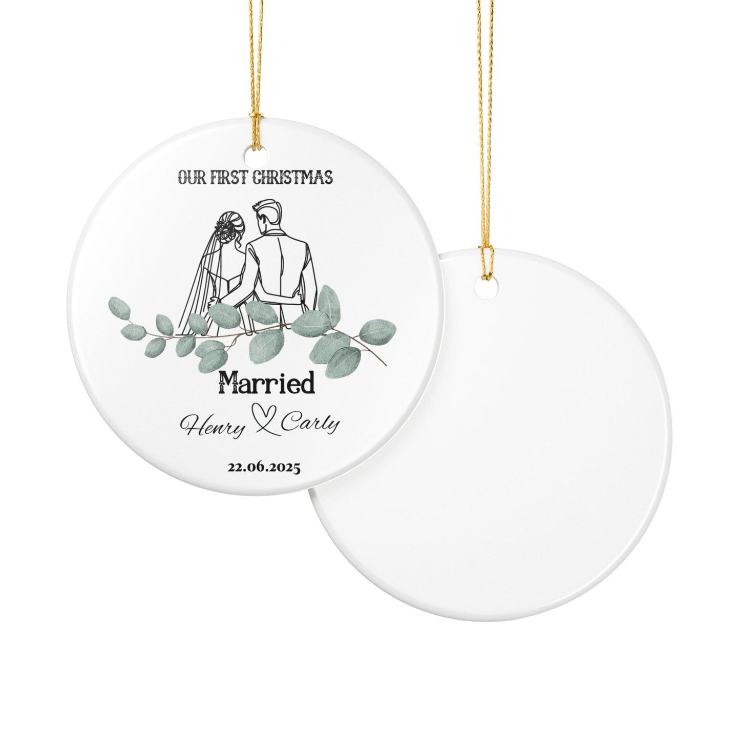 Personalized Wedding Ornament, Custom Christmas Decoration, Newlywed Gift, First Christmas Ornament, Marriage Keepsake