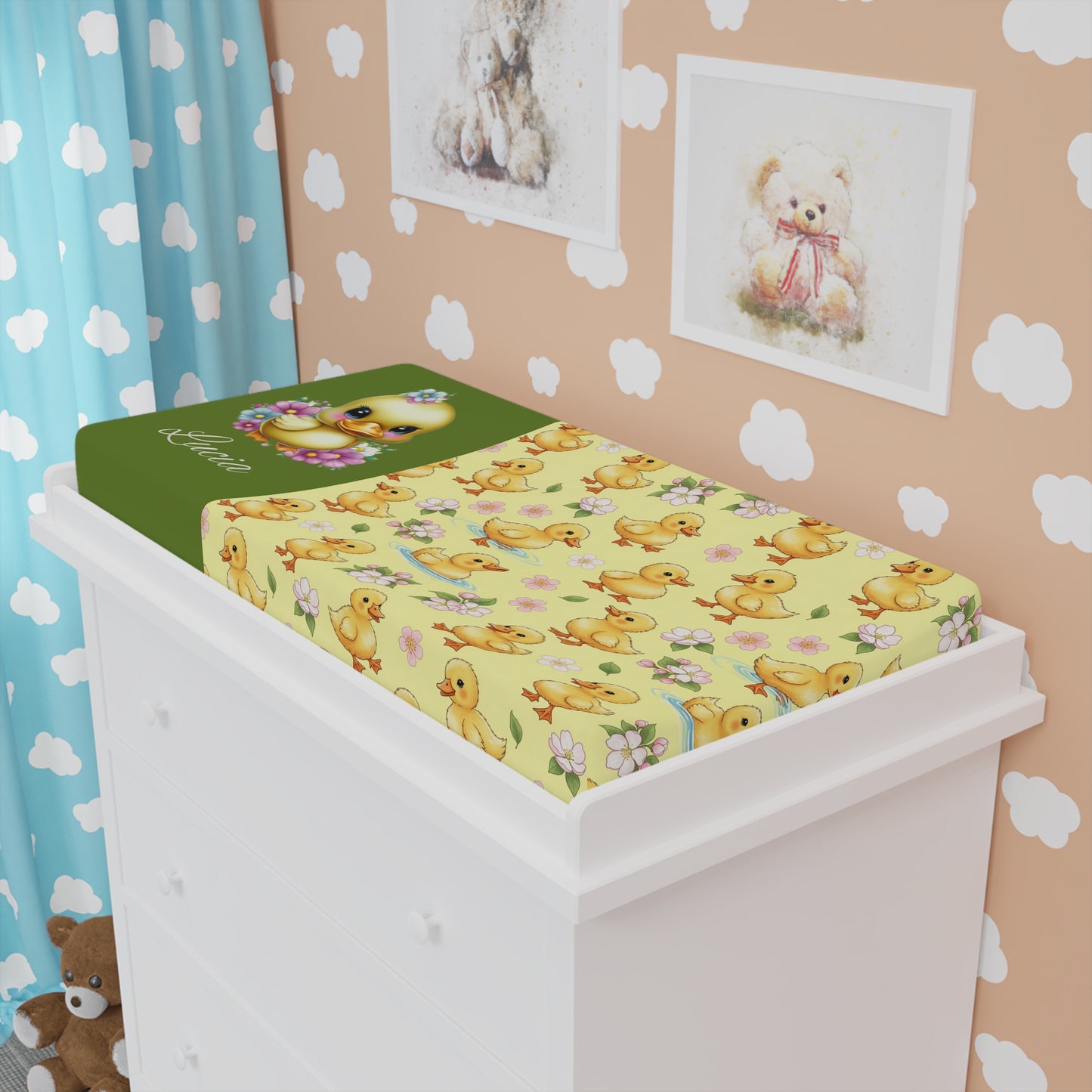 Changing Pad Cover — Cute Yellow Ducklings Floral Waterproof Baby Nursery