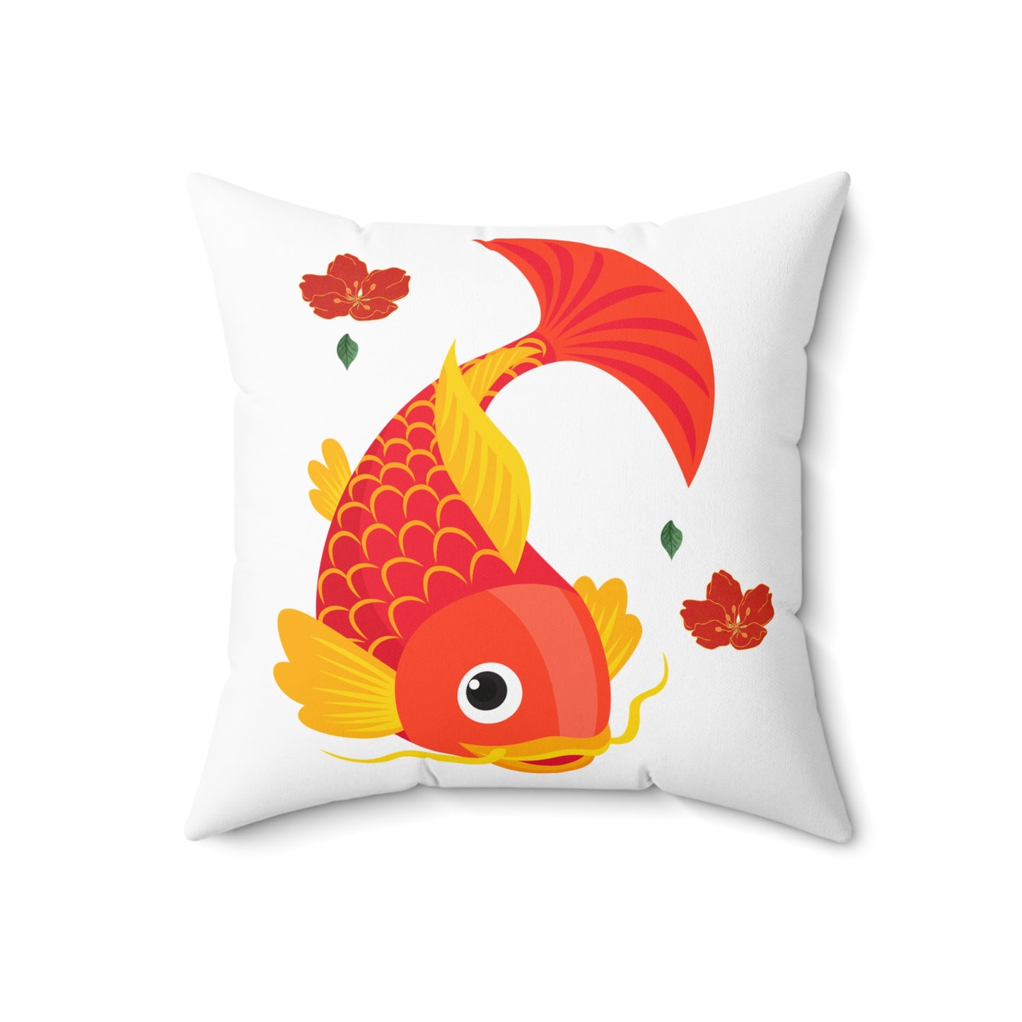 Goldfish with flowing fins and red blossoms Spun Polyester Square Pillow