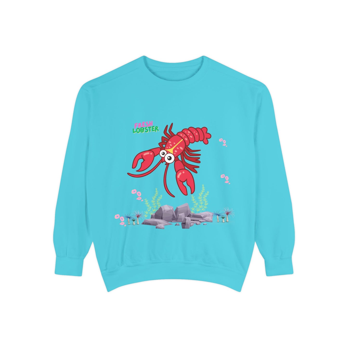 Friendly red lobster big eyes and yellow strip Unisex Garment-Dyed Sweatshirt