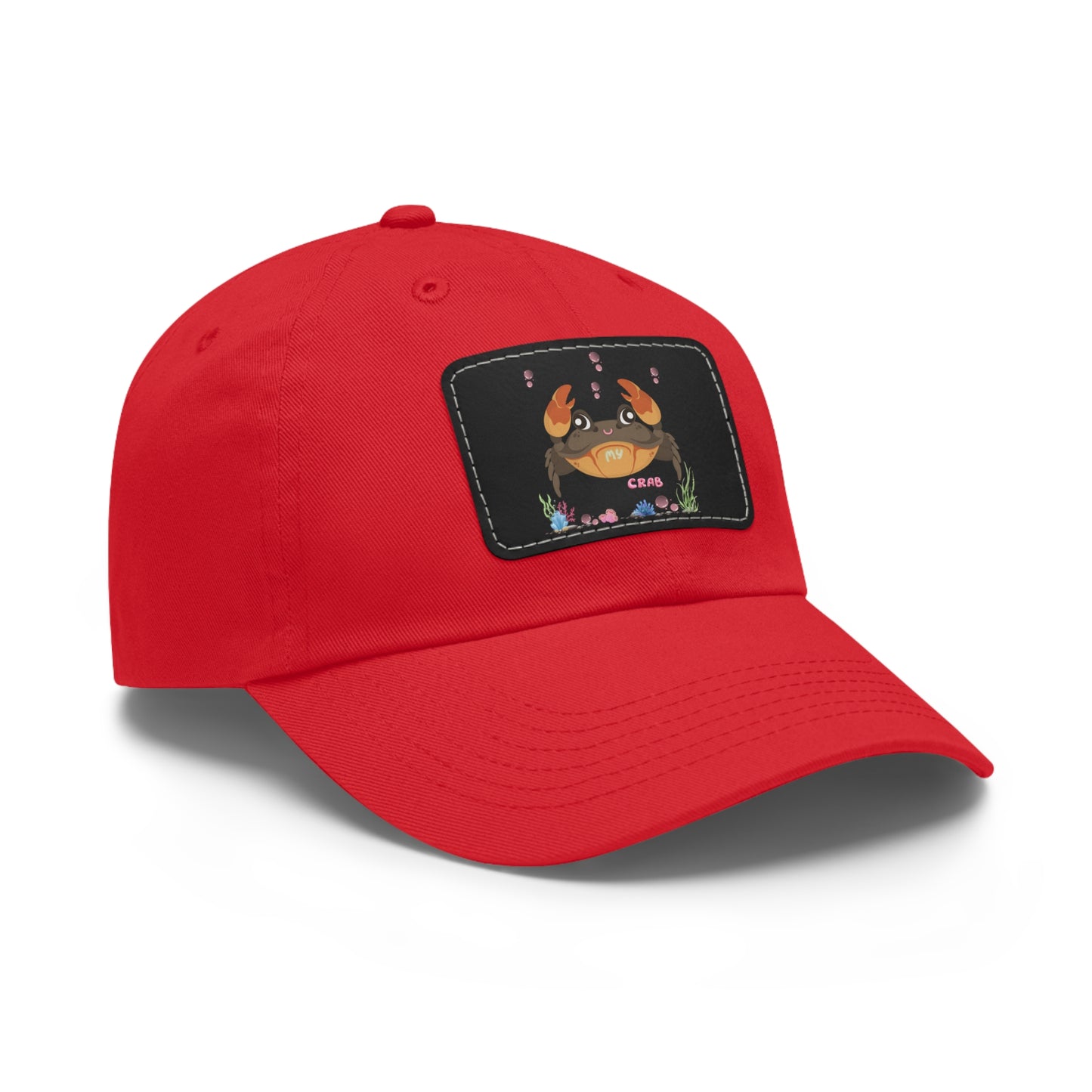 Crab with subtle bubbles and underwater flora Dad Hat with Leather Patch (Rectangle)