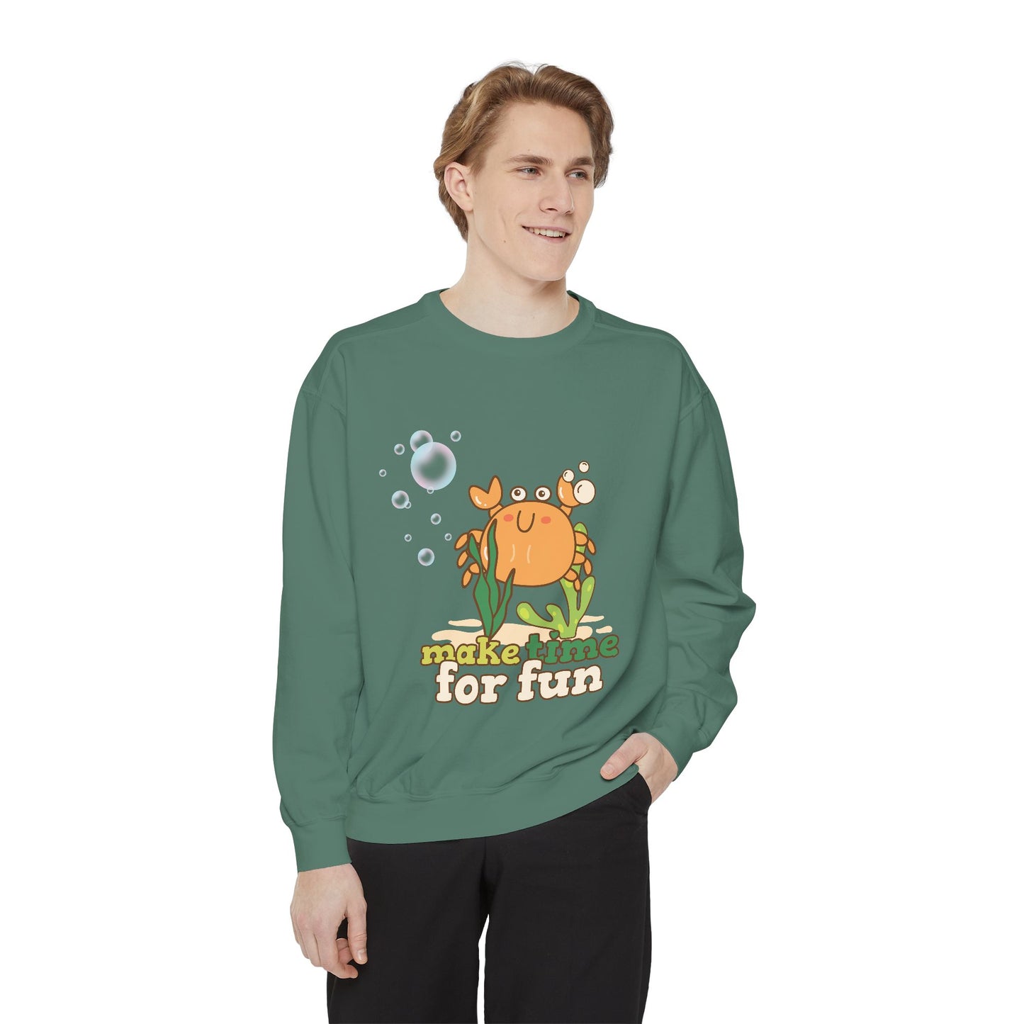 Cartoon crab lllusstration promoting joy and playfulness Unisex Garment-Dyed Sweatshirt