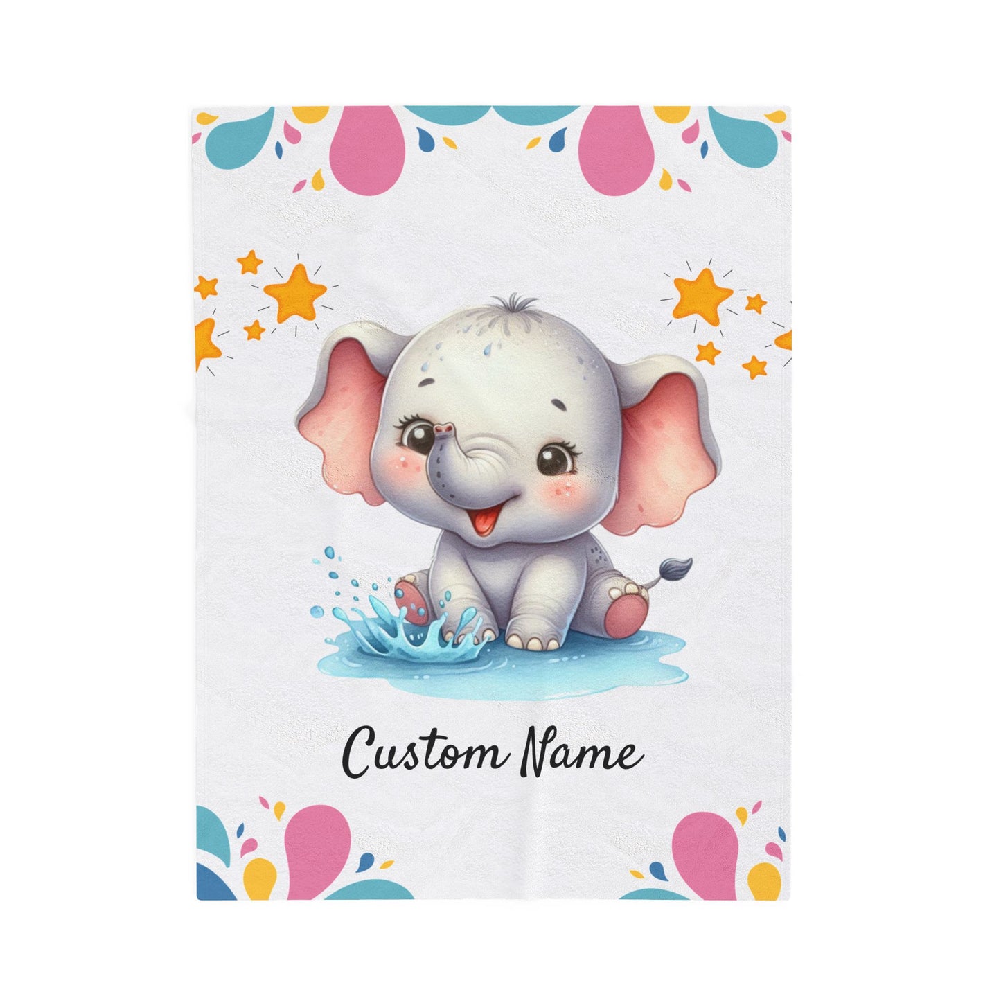 Customizable Baby Elephant Velveteen Blanket, Personalized Baby Gift, Nursery Decor, Soft Plush Blanket, Baby Shower Present, Cozy Throw