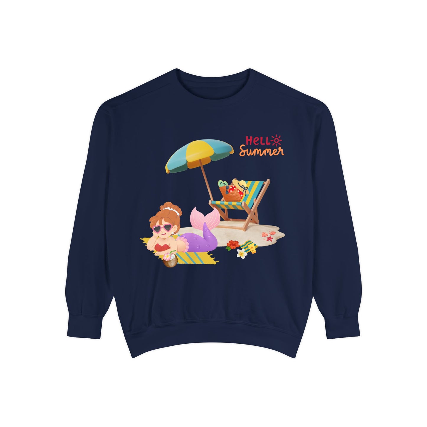 Mermaid lounging on a beach towel Unisex Garment-Dyed Sweatshirt