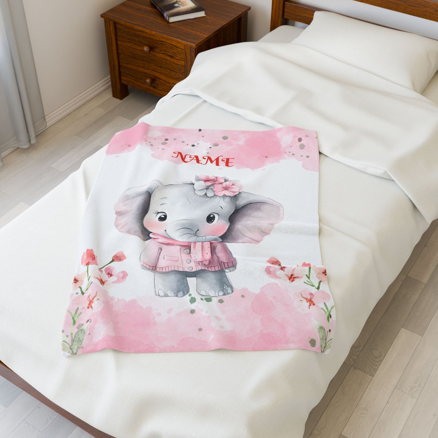 Personalized Baby Elephant Velveteen Plush Blanket, Soft Cuddle Throw, Nursery Decor, Baby Shower Gift, Cozy Blanket for Kids