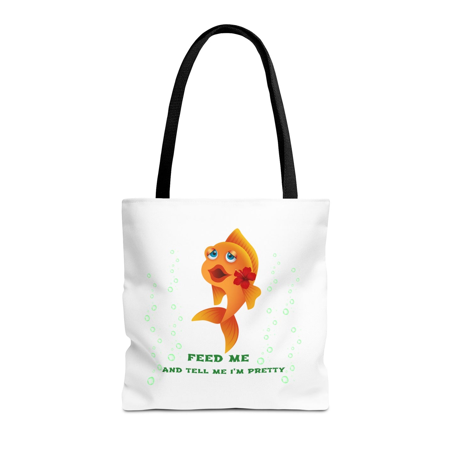 Cartoon goldfish with red lips and flower Tote Bag