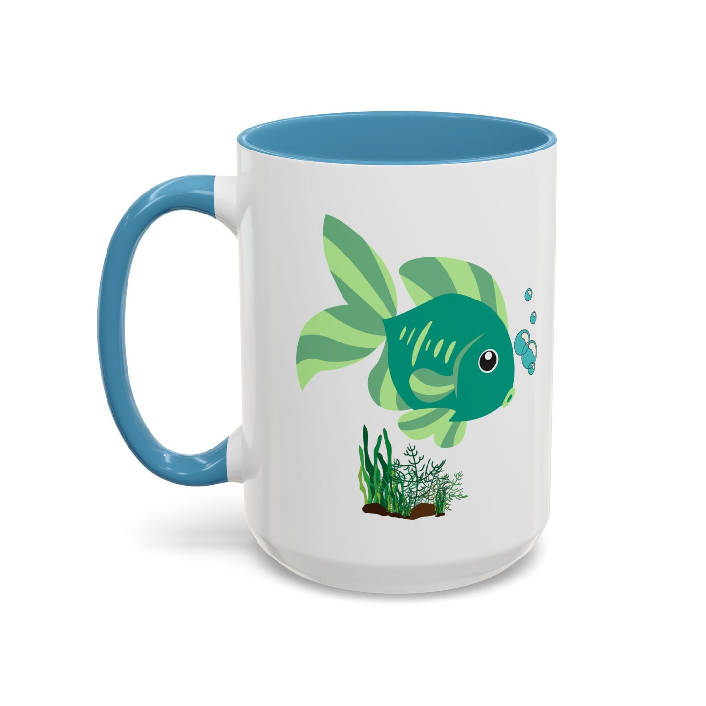 Green fish with bubbles and aquatic plants Coffee Mug