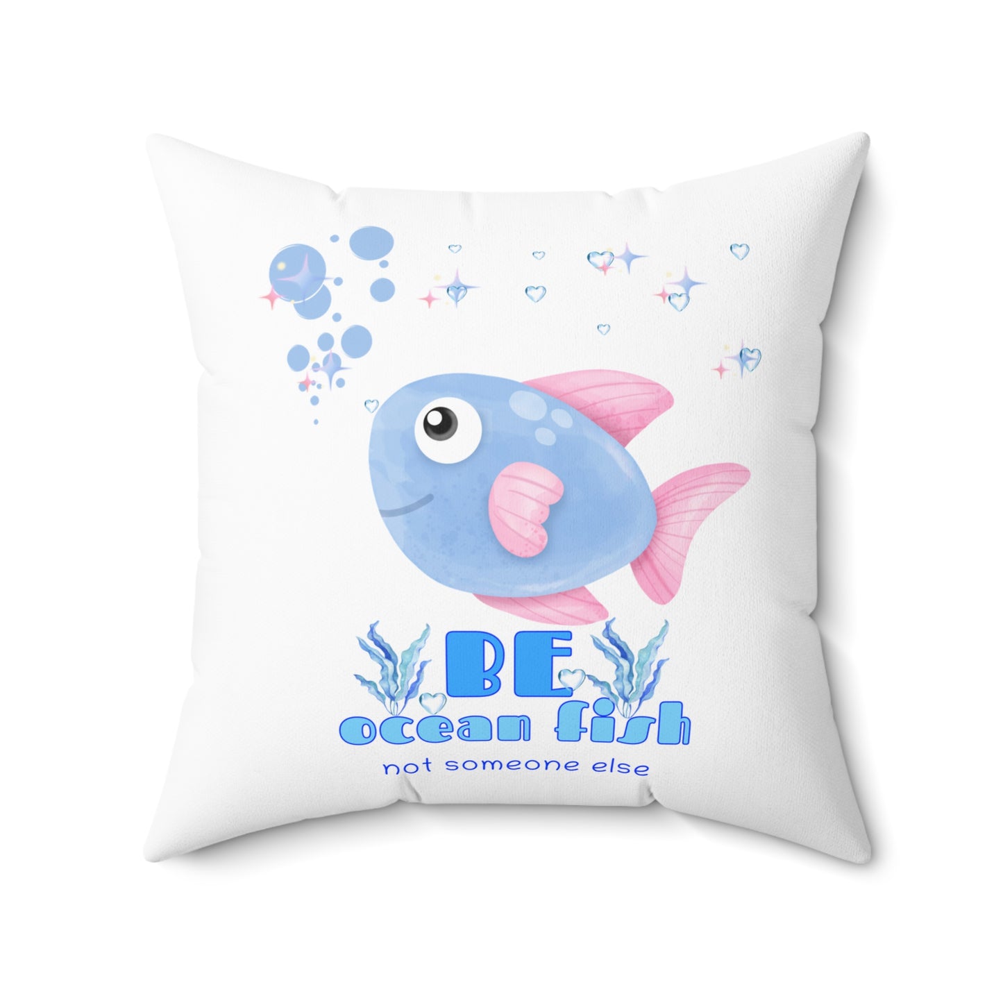 Cute cartoon fish with pink fins and bubble Spun Polyester Square Pillow