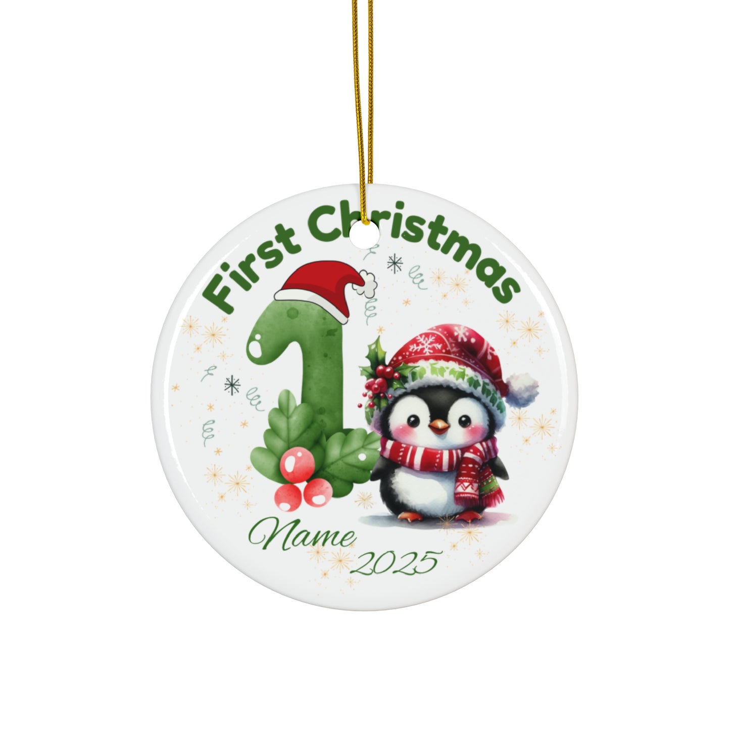 Personalized First Christmas Ornament, Cute Penguin and Dinosaur, Holiday Décor, Baby's First Ornament, Family Keepsake, Christmas 2025