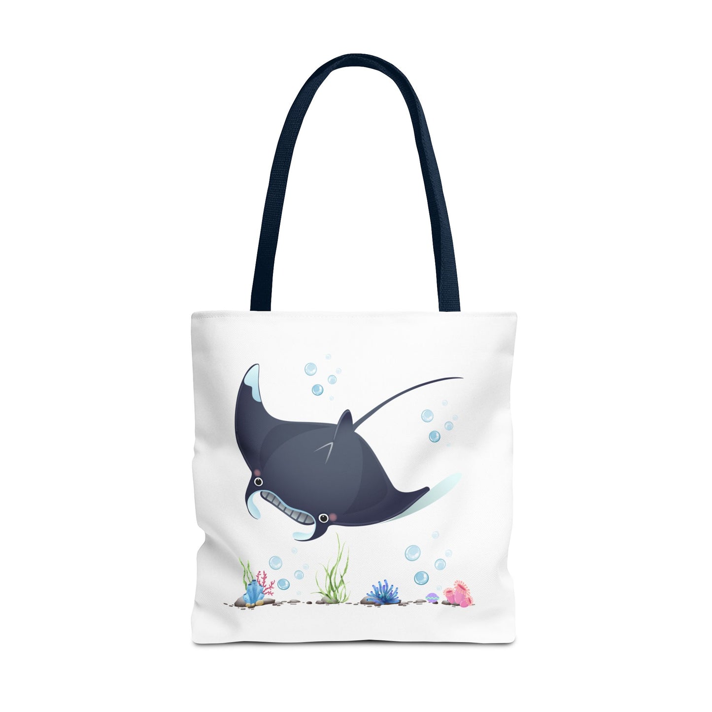 Manta ray with bubbles and coral reef Tote Bag