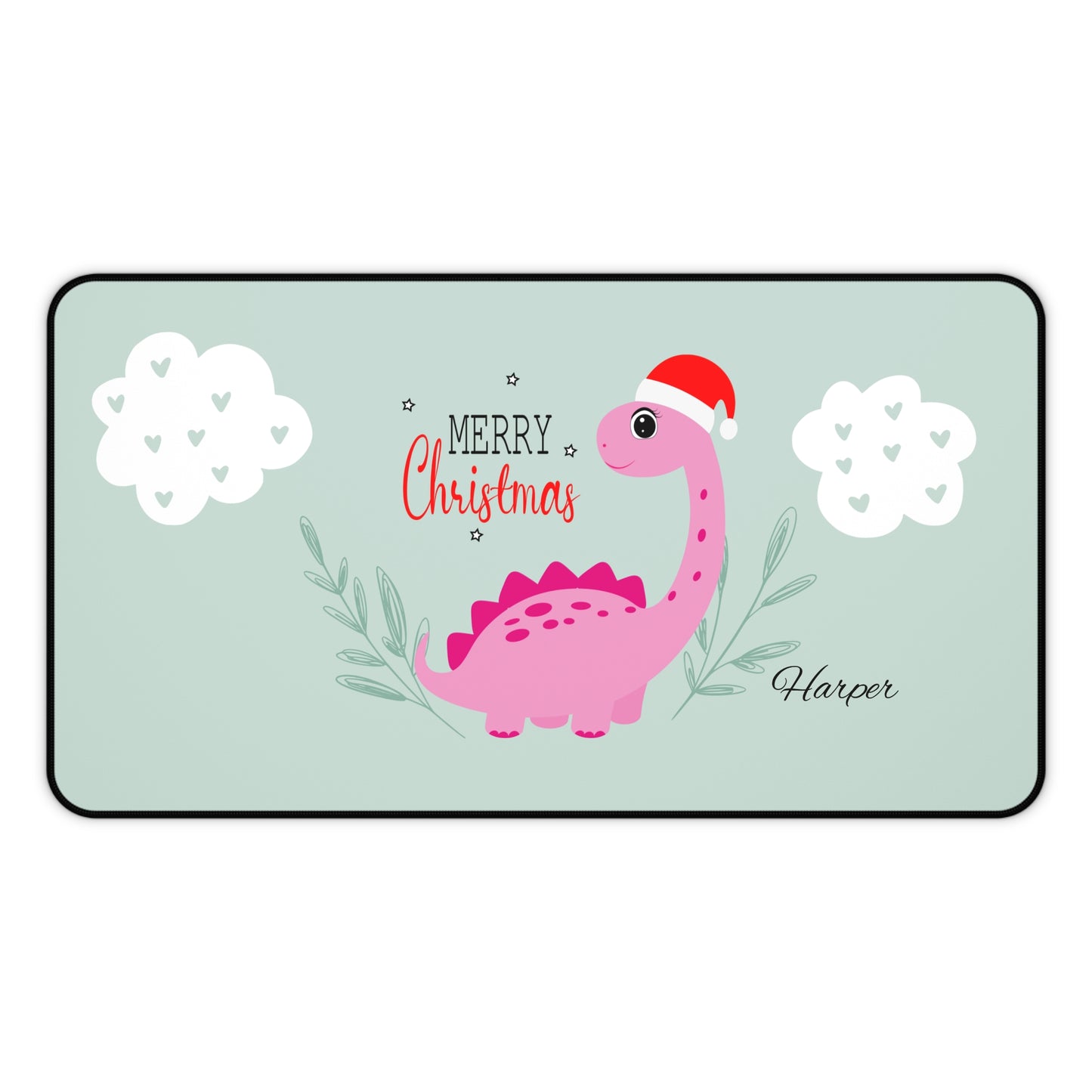Dinosaur Christmas Desk Mat - Personalized Cute Desk Accessories, Home Office Gift, Playful Holiday Decor, Fun Kids Room Addition