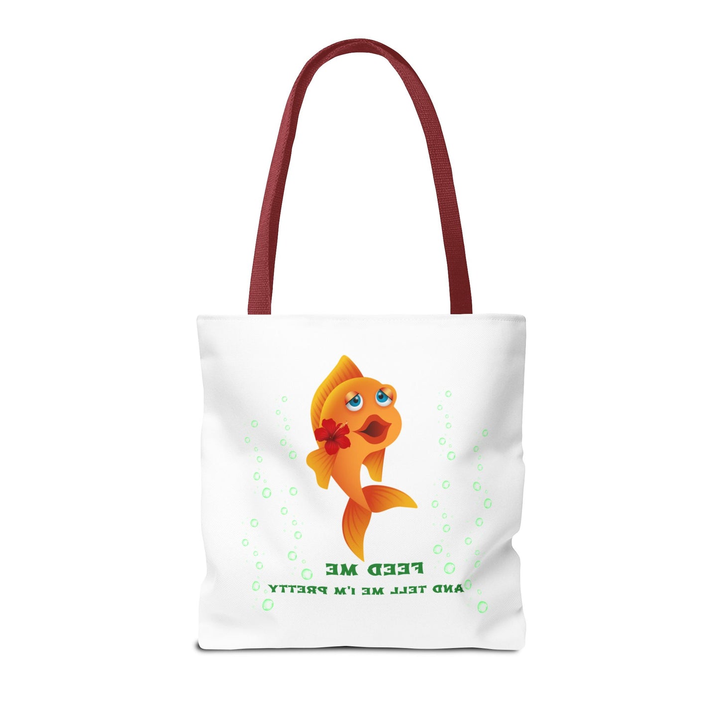Cartoon goldfish with red lips and flower Tote Bag