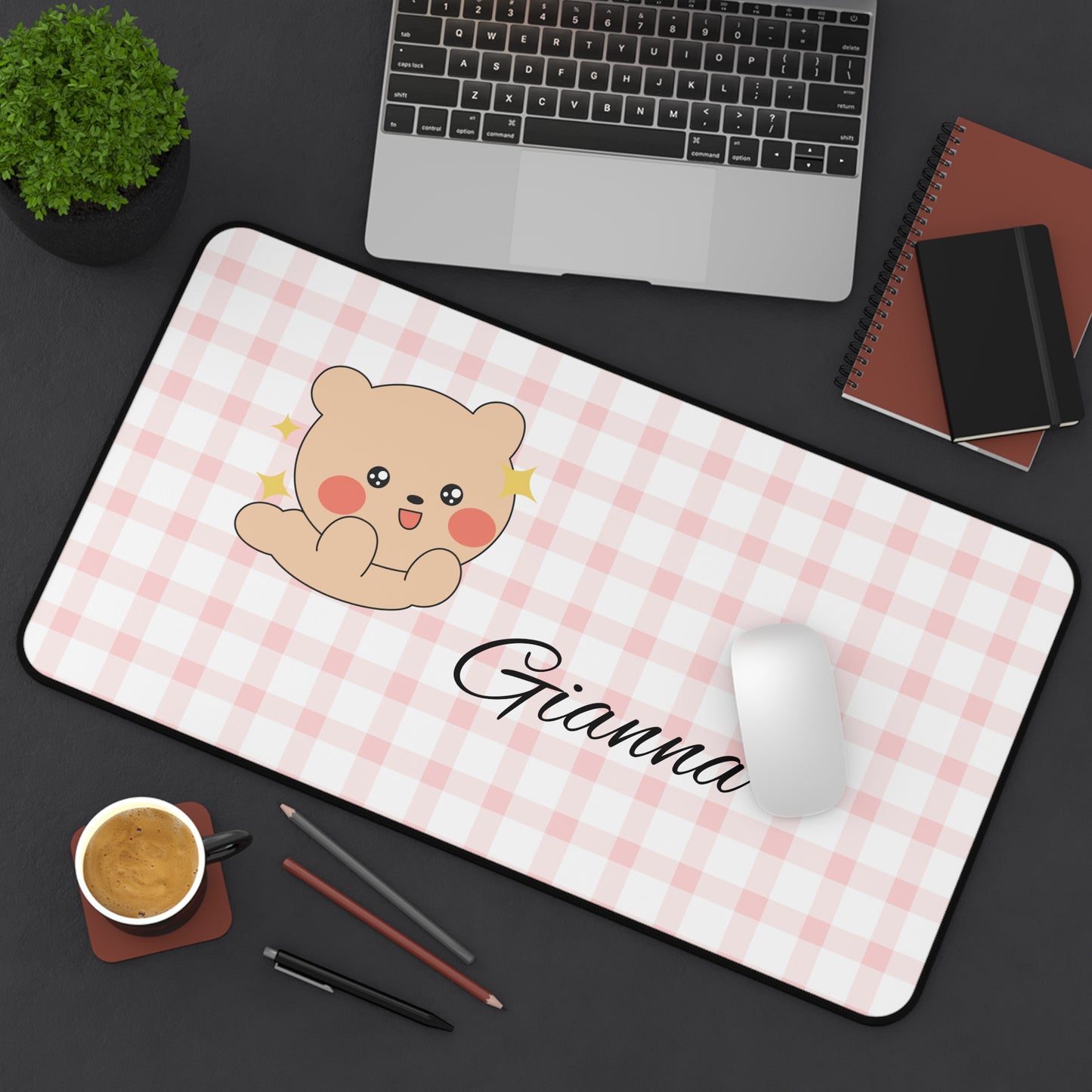 Personalized Cute Desk Mat with Bear Design, Custom Name Desk Pad, Office Decor, Gift for Students, Home Office Accessories