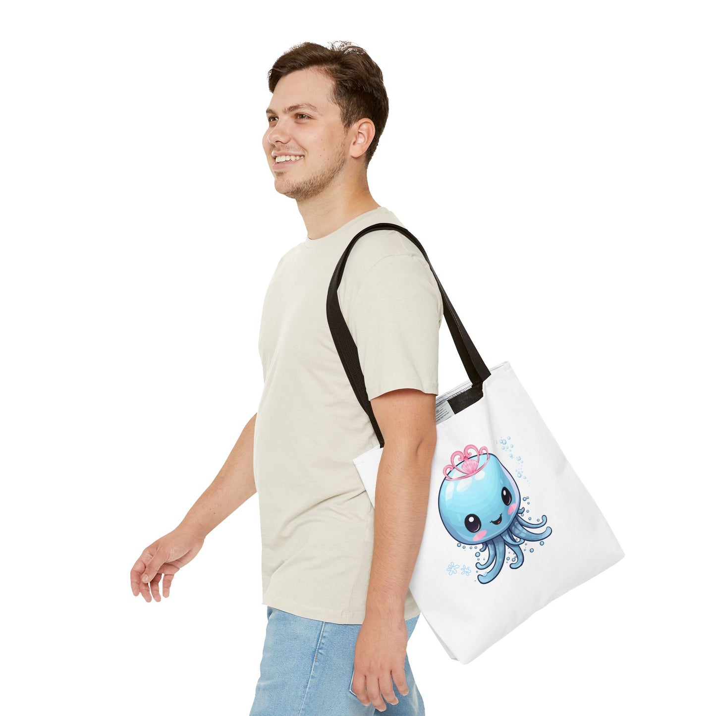 Blue jellyfish with a pink tiara Tote Bag