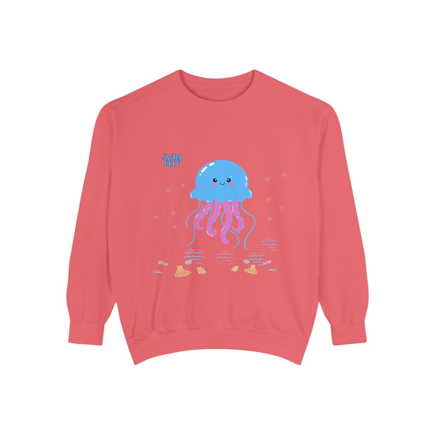 Blue jellyfish with pink tentacles Unisex Garment-Dyed Sweatshirt