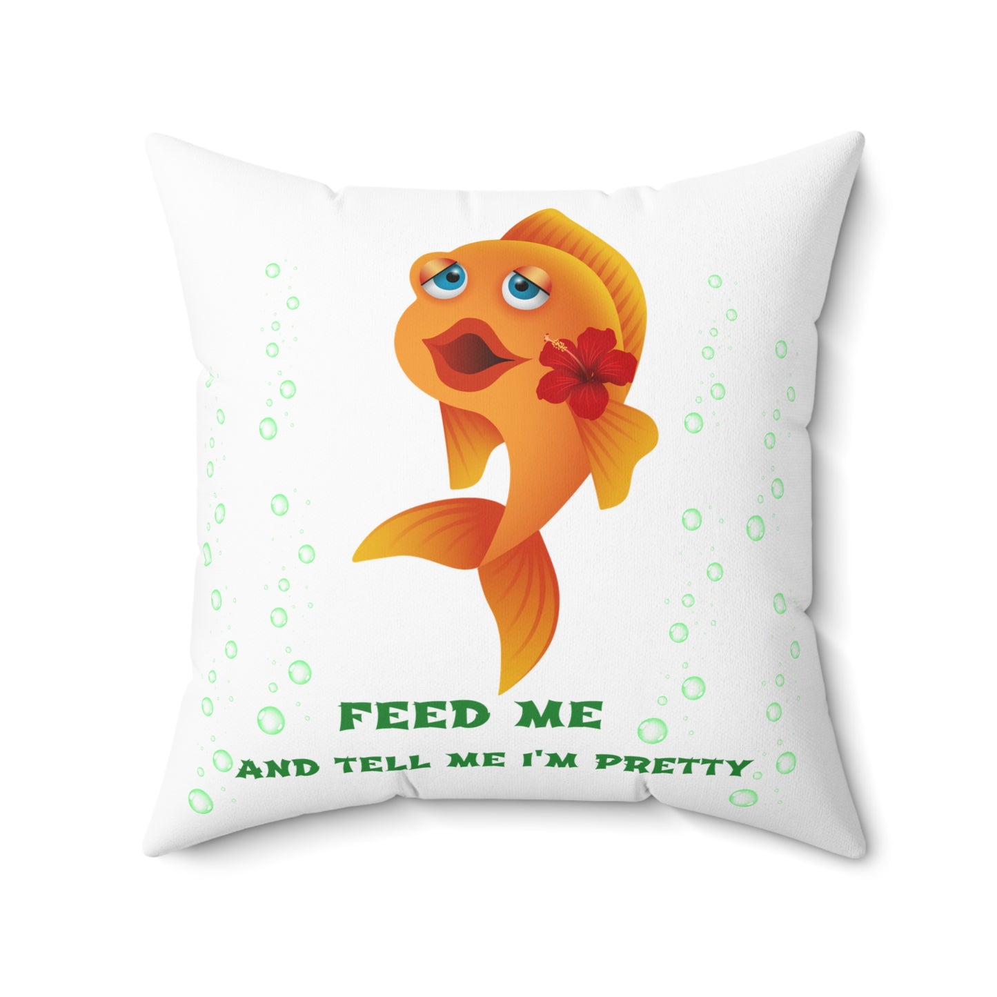 Cartoon goldfish with red lips and flower Spun Polyester Square Pillow