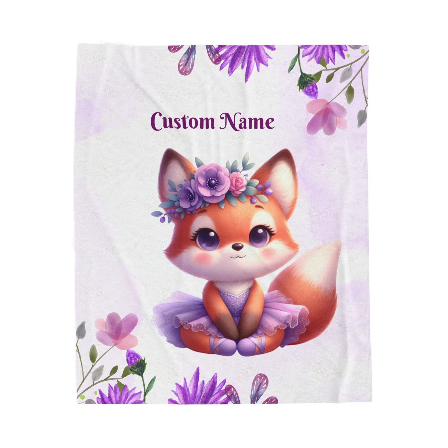 Customizable Velveteen Plush Blanket with Adorable Fox Design, Cozy Gift for Kids, Nursery Decor, Personalized Throw, Soft Bedroom Accent