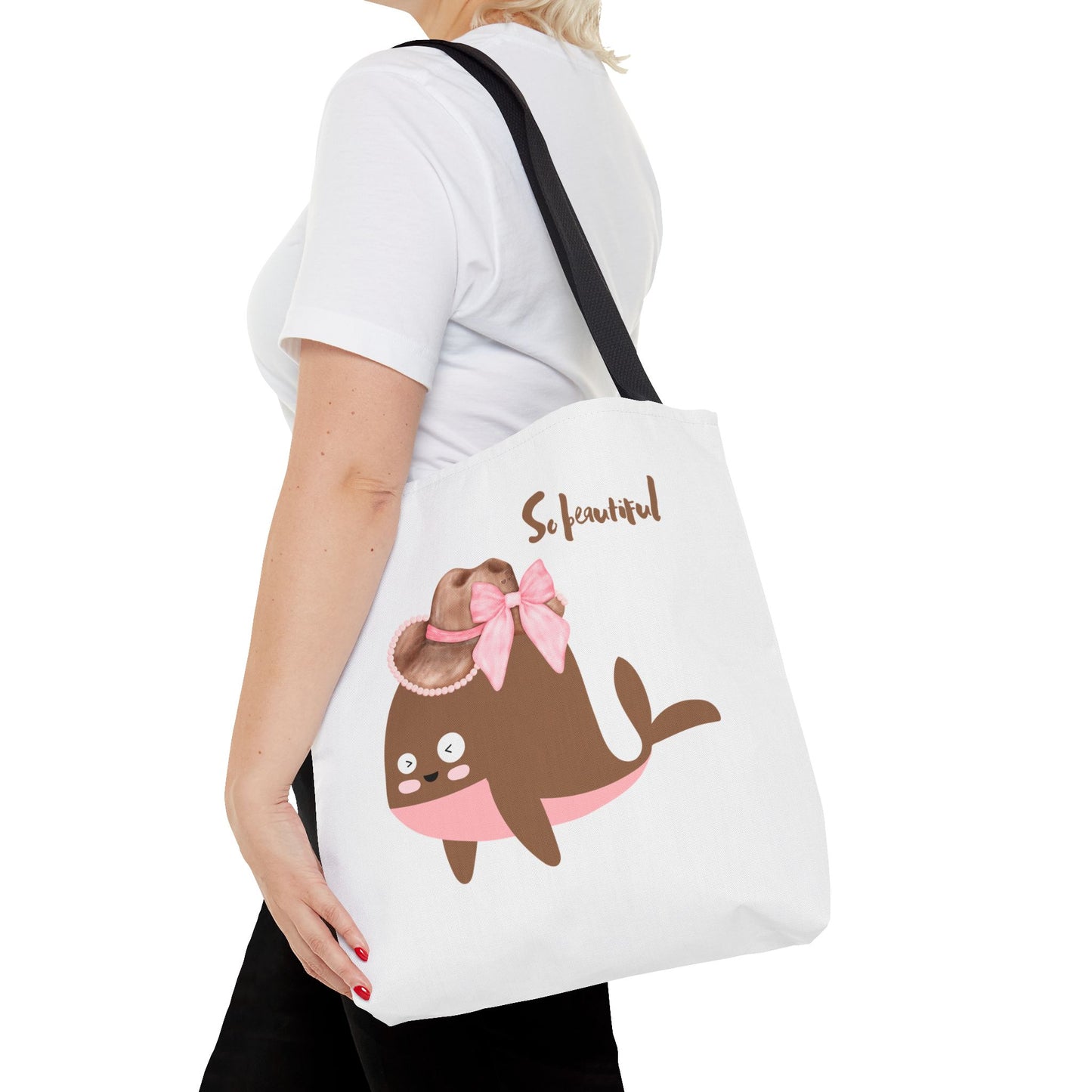Whale wearing a cowboy hat with a pink bow Tote Bag