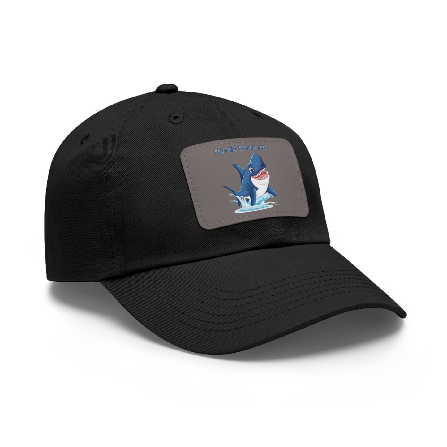 Humorous cartoon shark with threatening text Dad Hat with Leather Patch (Rectangle)