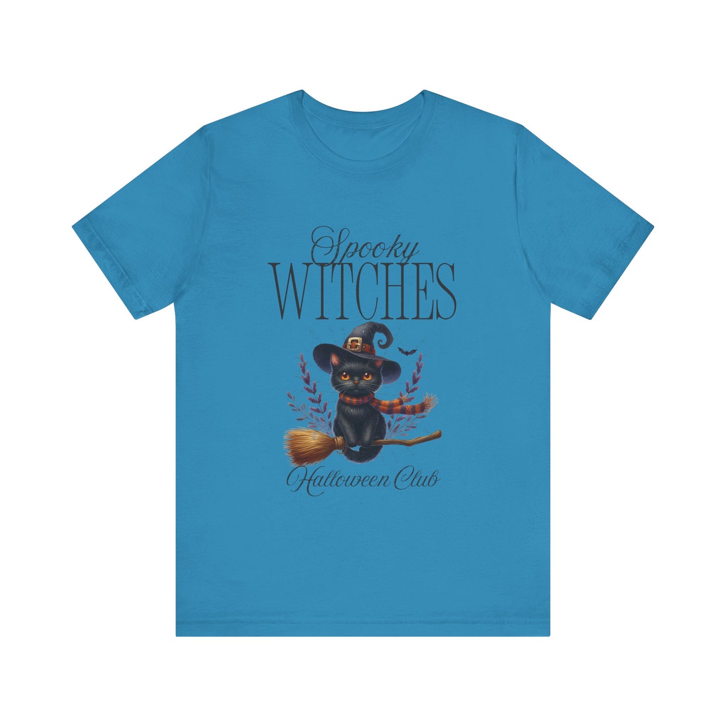 Spooky Witches Halloween Tee, Unisex Short Sleeve Shirt, Witch T-Shirt, Halloween Costume Top, Cat Lovers Gift, Fall Fashion