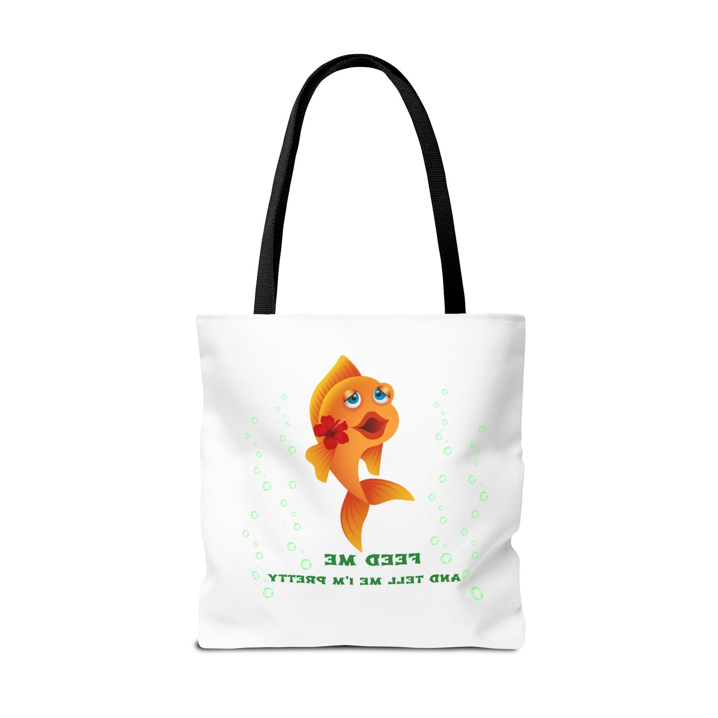 Cartoon goldfish with red lips and flower Tote Bag