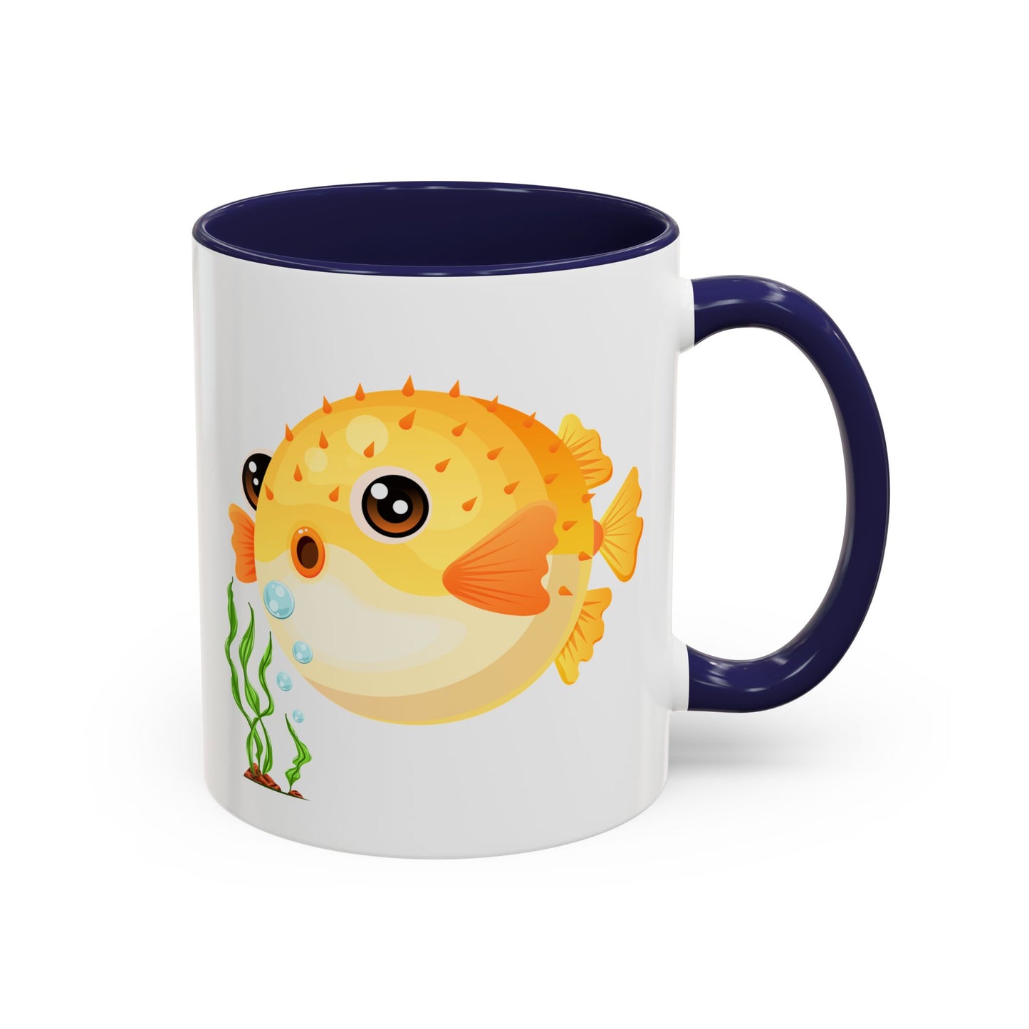 Cartoon Pufferfish with seaweed Coffee Mug