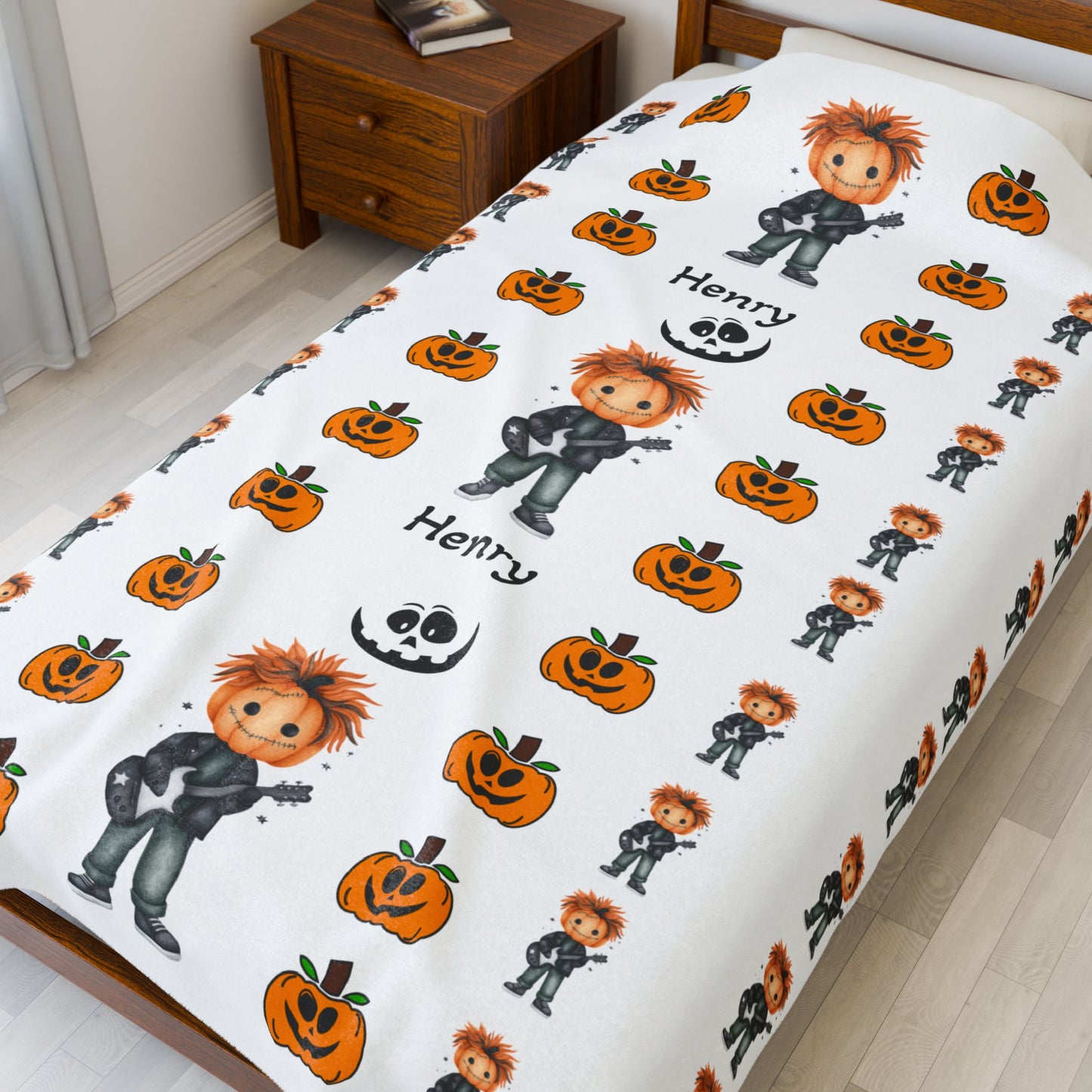 Spooky Fun Personalized Velveteen Plush Blanket, Halloween Throw Blanket, Cozy Gift for Kids, Seasonal Home Decor, Pumpkin & Monster Design