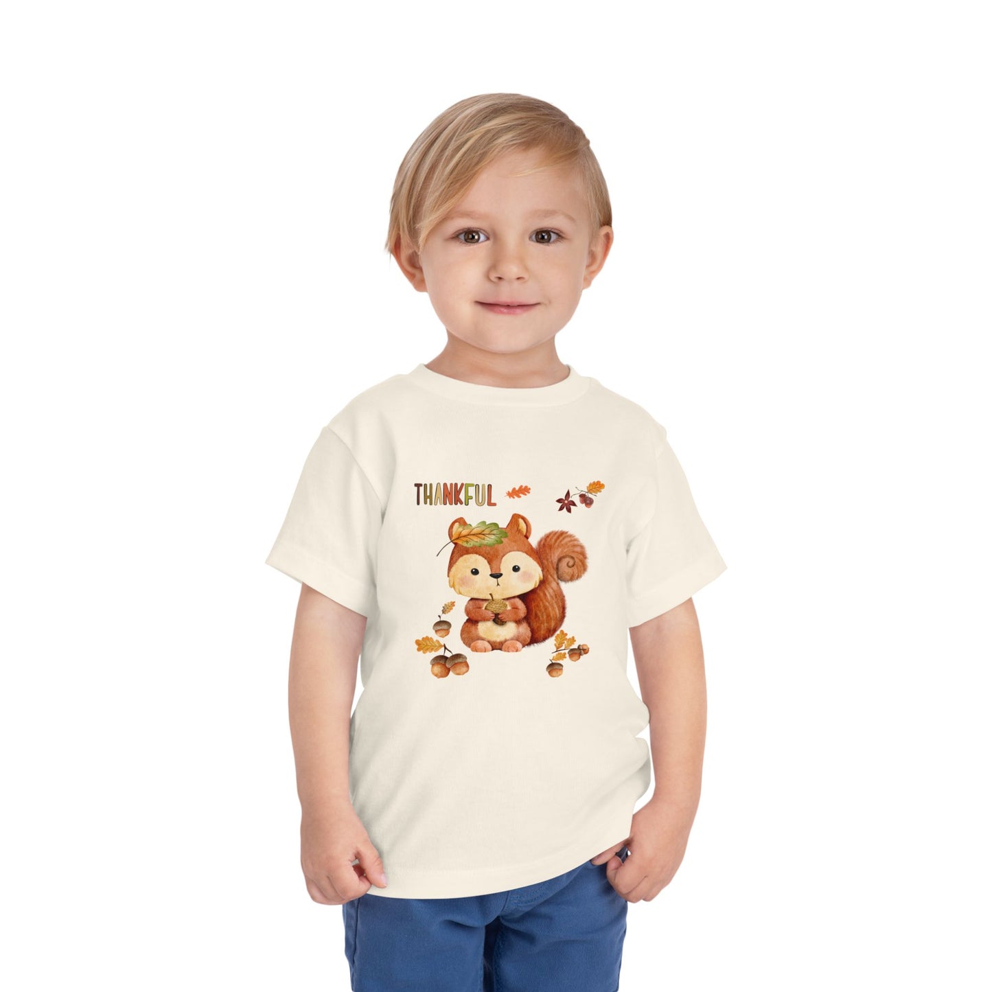Toddler Short Sleeve Tee - Thankful Squirrel Design, Kids Fall T-Shirt, Thanksgiving Gift, Cute Toddler Apparel, Autumn Outfit