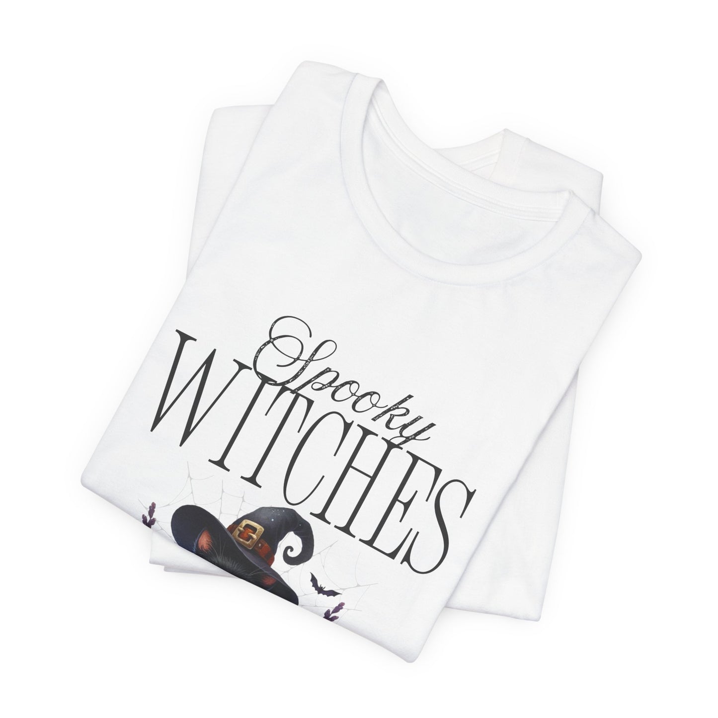 Spooky Witches Halloween Tee, Unisex Short Sleeve Shirt, Witch T-Shirt, Halloween Costume Top, Cat Lovers Gift, Fall Fashion