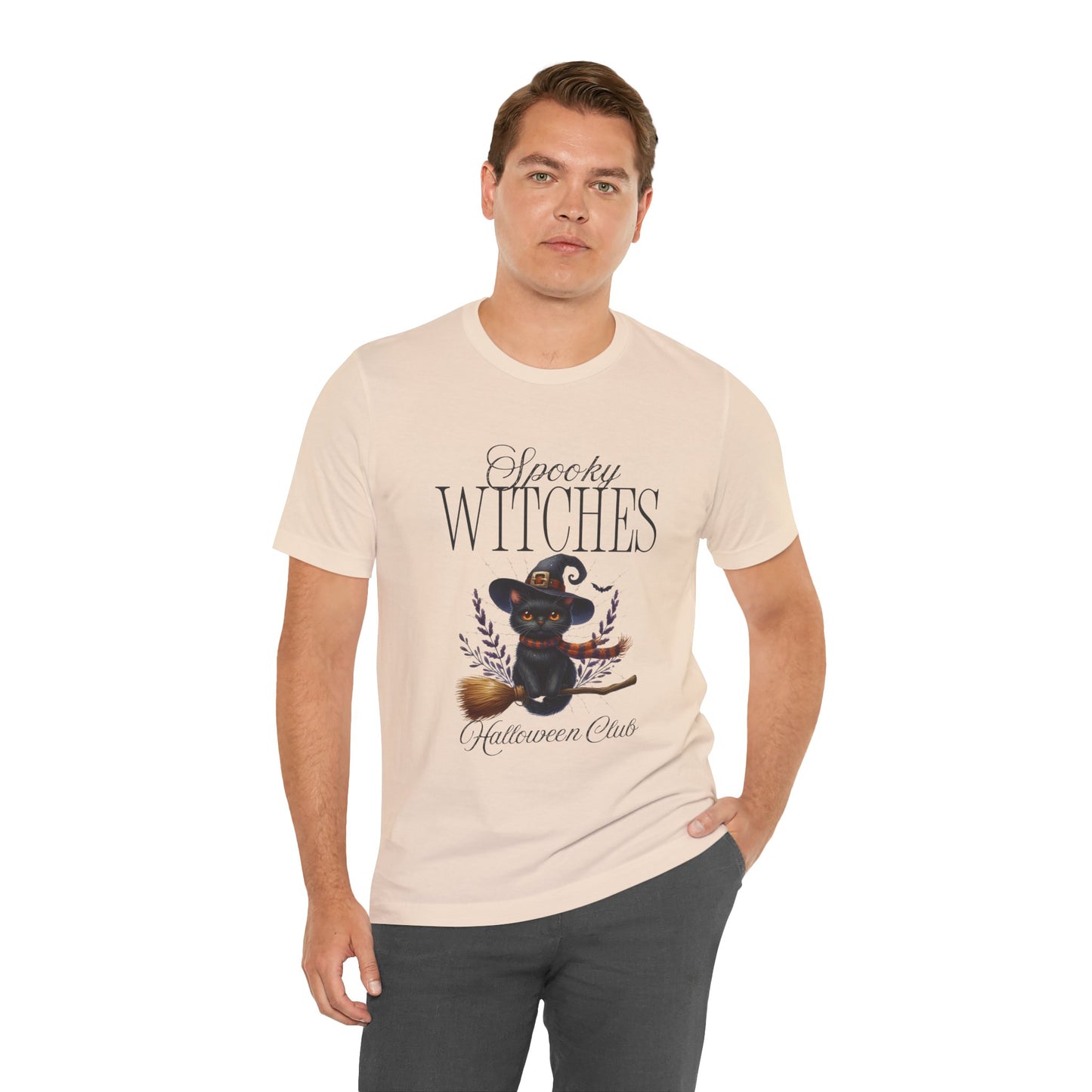 Spooky Witches Halloween Tee, Unisex Short Sleeve Shirt, Witch T-Shirt, Halloween Costume Top, Cat Lovers Gift, Fall Fashion
