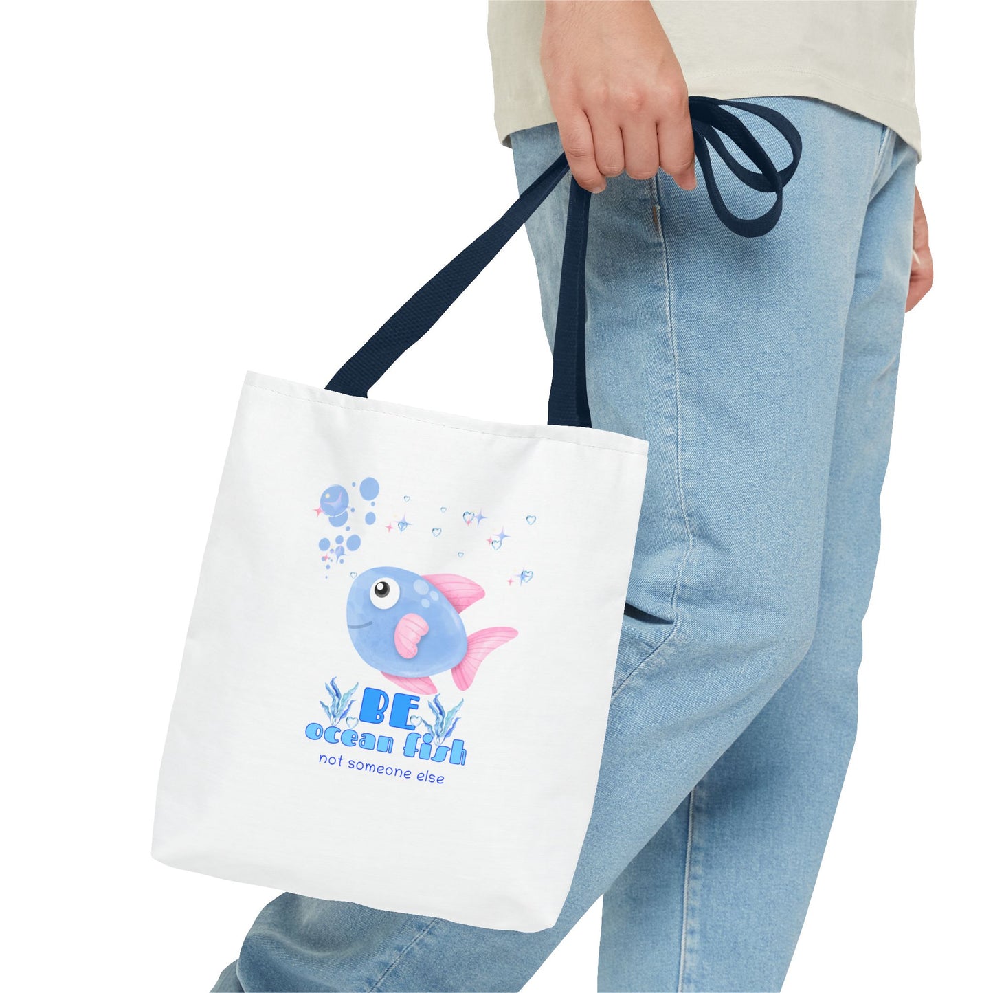 Cute cartoon fish with pink fins and bubble Tote Bag