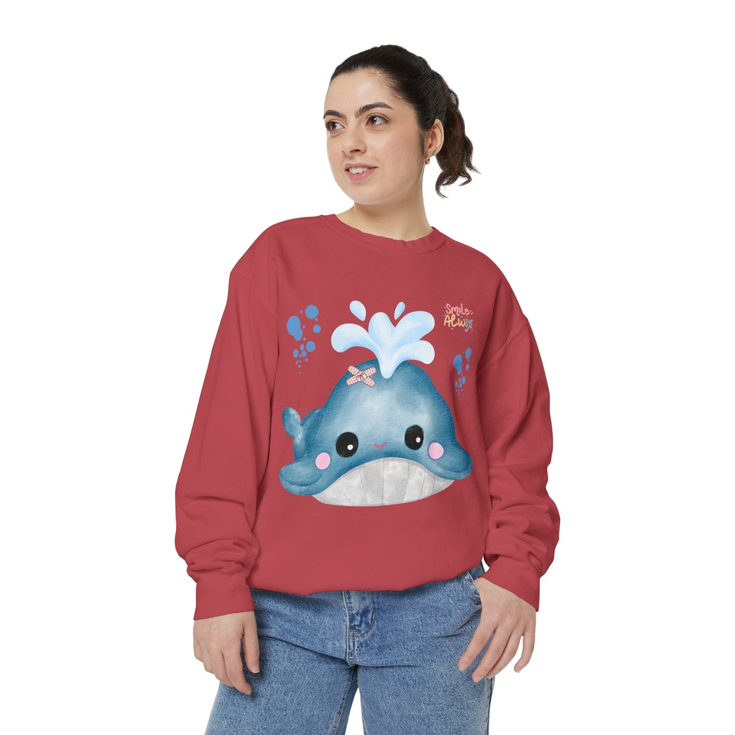 Whale with a bandage and bubble Unisex Garment-Dyed Sweatshirt