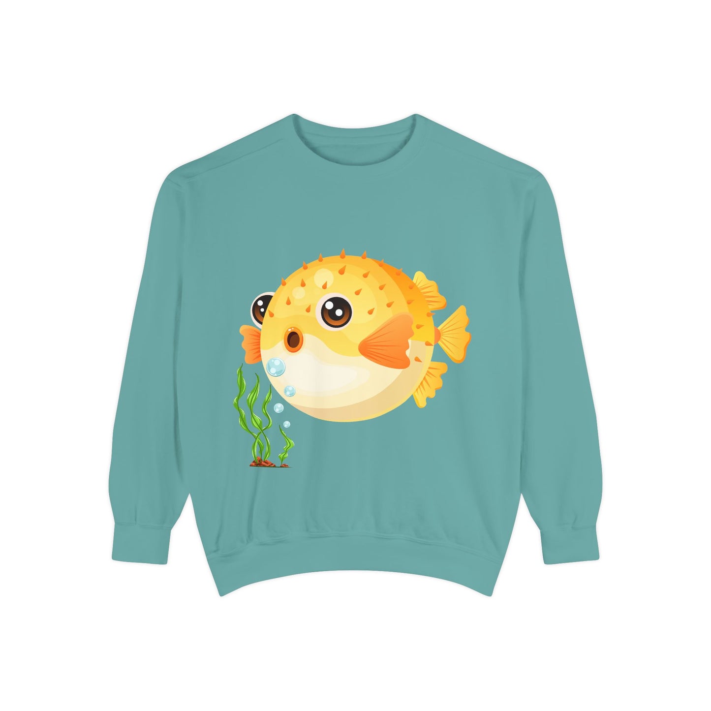 Cartoon Pufferfish with seaweed Unisex Garment-Dyed Sweatshirt