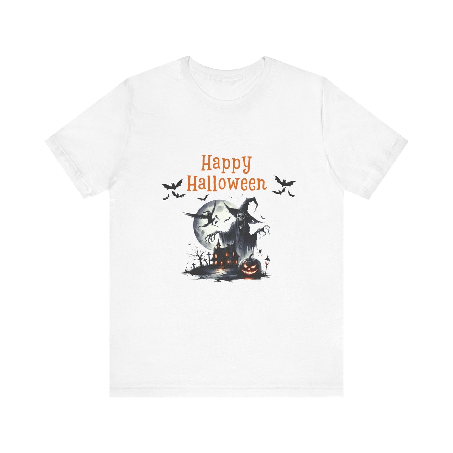 Happy Halloween Unisex Tee, Spooky T-Shirt, Halloween Gift, Fall Wardrobe Essential, Ghosts and Ghouls Vibe