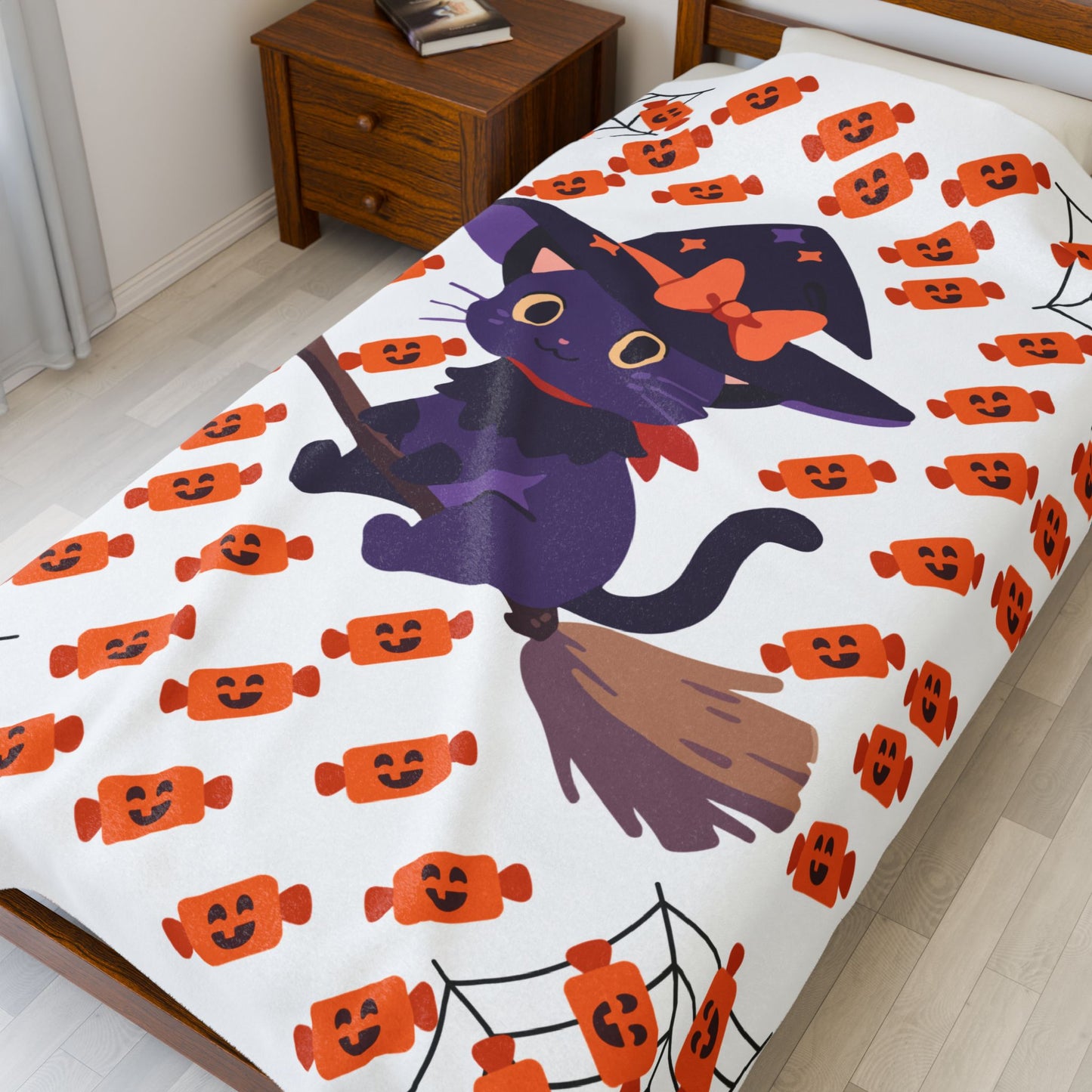 Whimsical Halloween Cat Blanket - Cozy Soft Plush Throw for Fall Decor, Gift for Cat Lovers, Spooky Season, Kids Room, Cozy Movie Nights