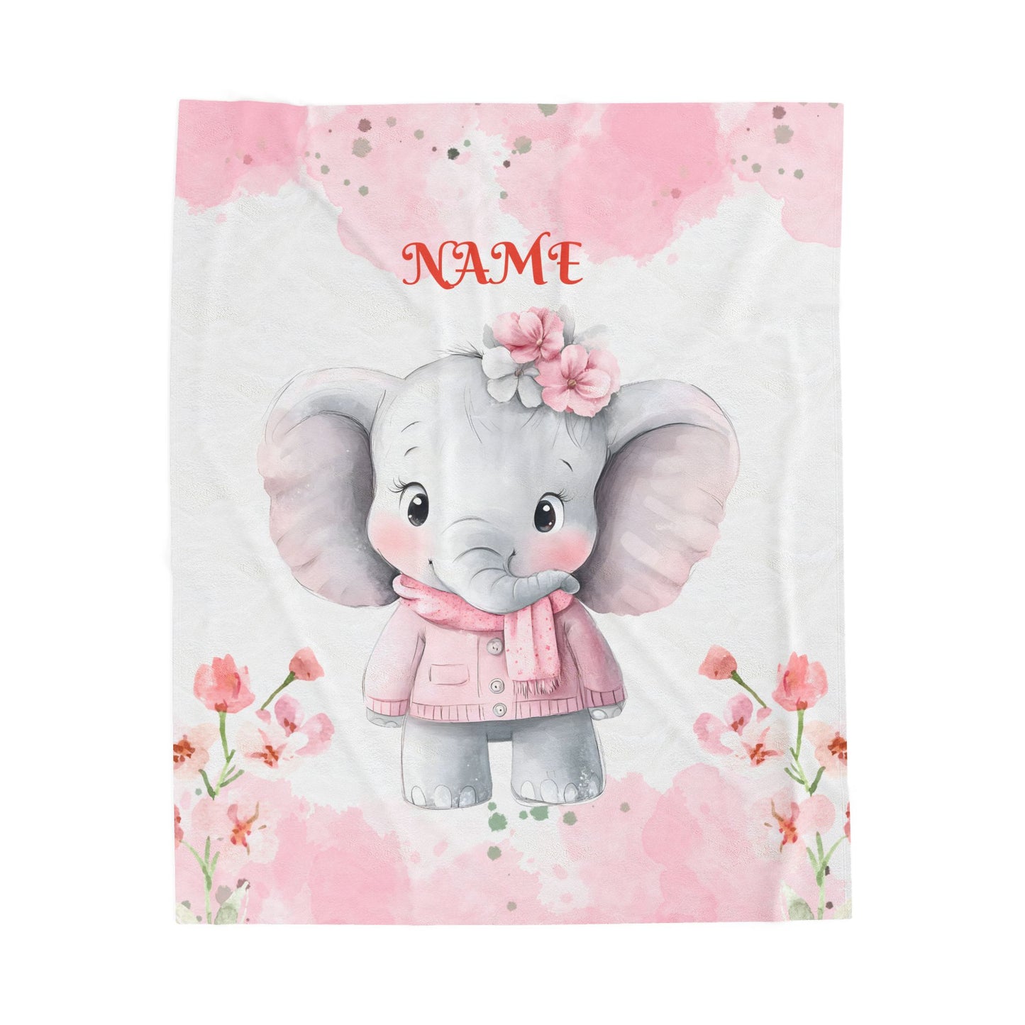 Personalized Baby Elephant Velveteen Plush Blanket, Soft Cuddle Throw, Nursery Decor, Baby Shower Gift, Cozy Blanket for Kids