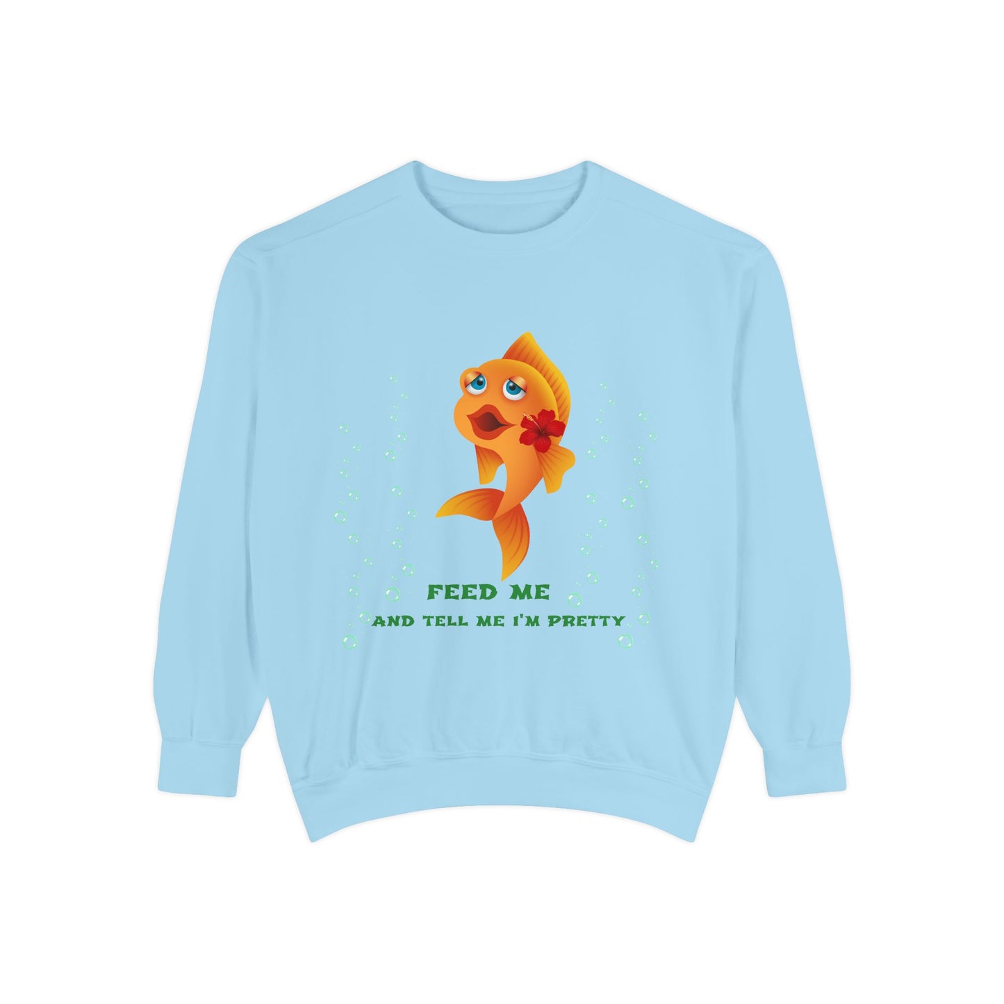 Cartoon goldfish with red lips and flower Unisex Garment-Dyed Sweatshirt