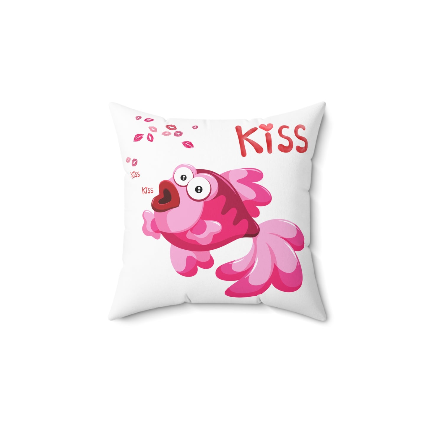 Pink fish with open mouth and kiss Spun Polyester Square Pillow