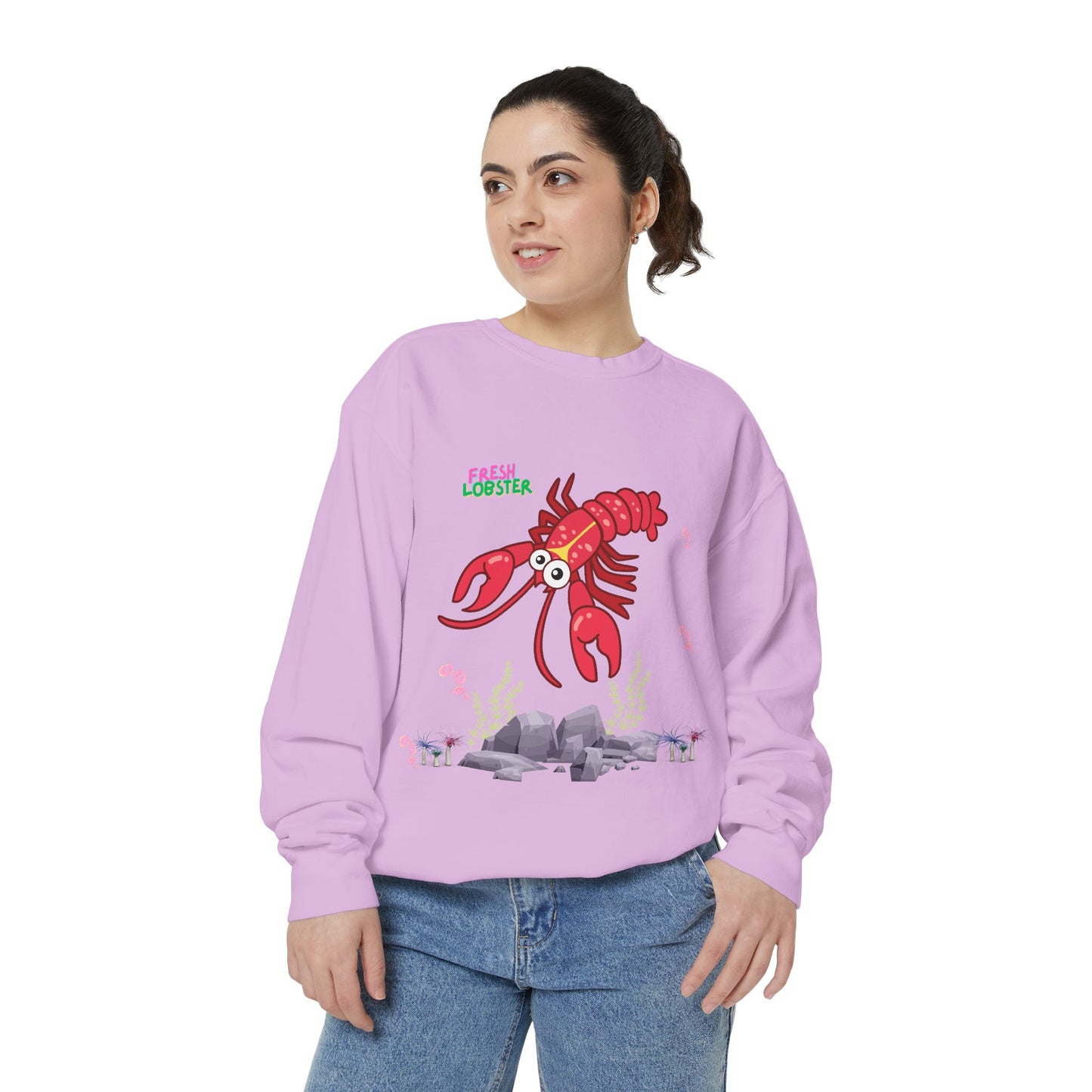 Friendly red lobster big eyes and yellow strip Unisex Garment-Dyed Sweatshirt