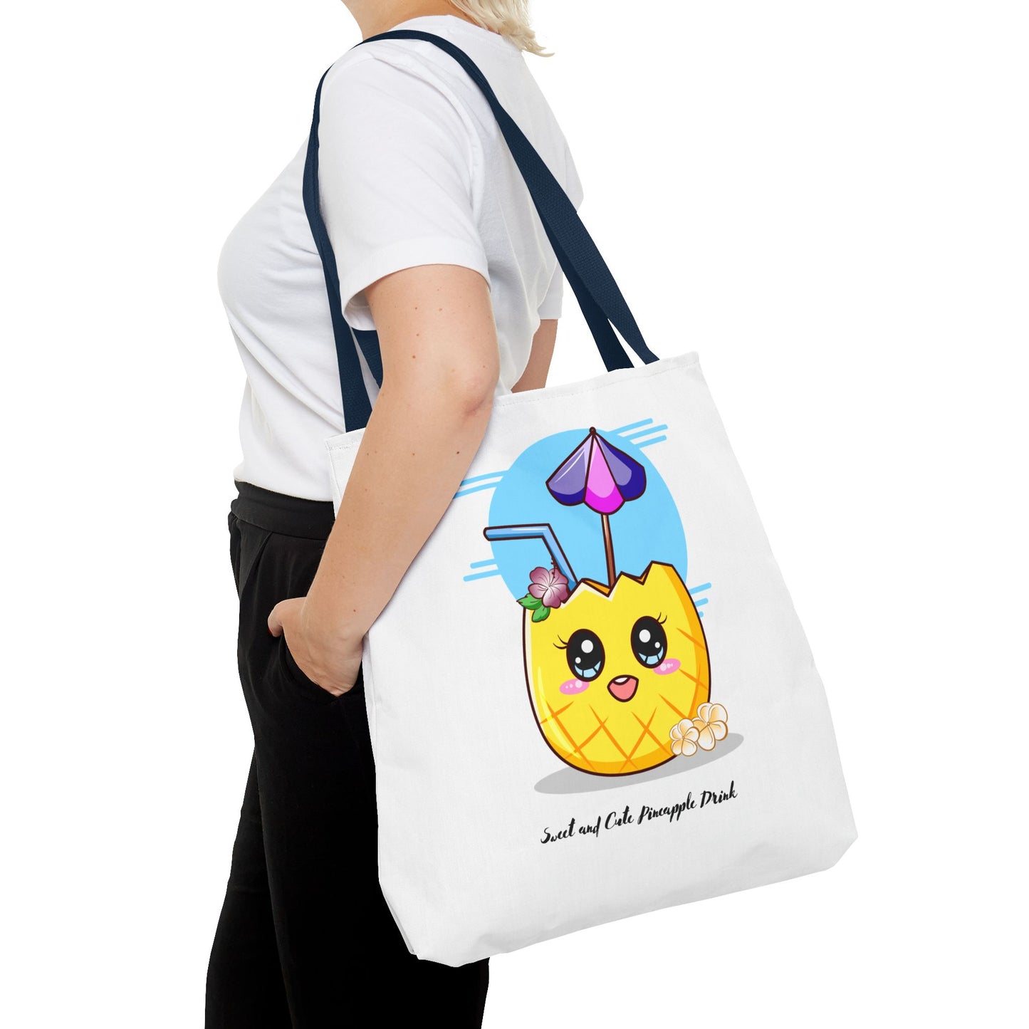 Pineapple Picnic Tote Bag — Cute Kawaii Tropical Drink Design