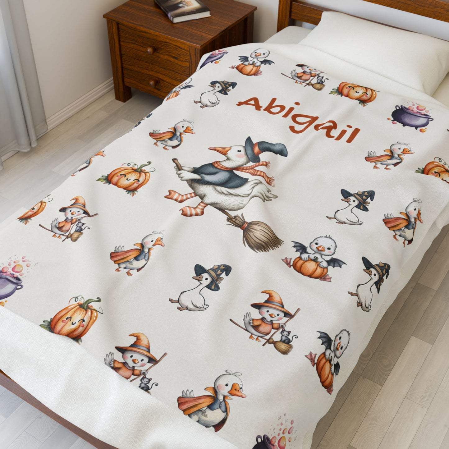 Personalized Halloween Velveteen Plush Blanket, Cozy Throw for Kids, Fall Decor, Family Gift, Spooky Sleepovers, Custom Name Blanket