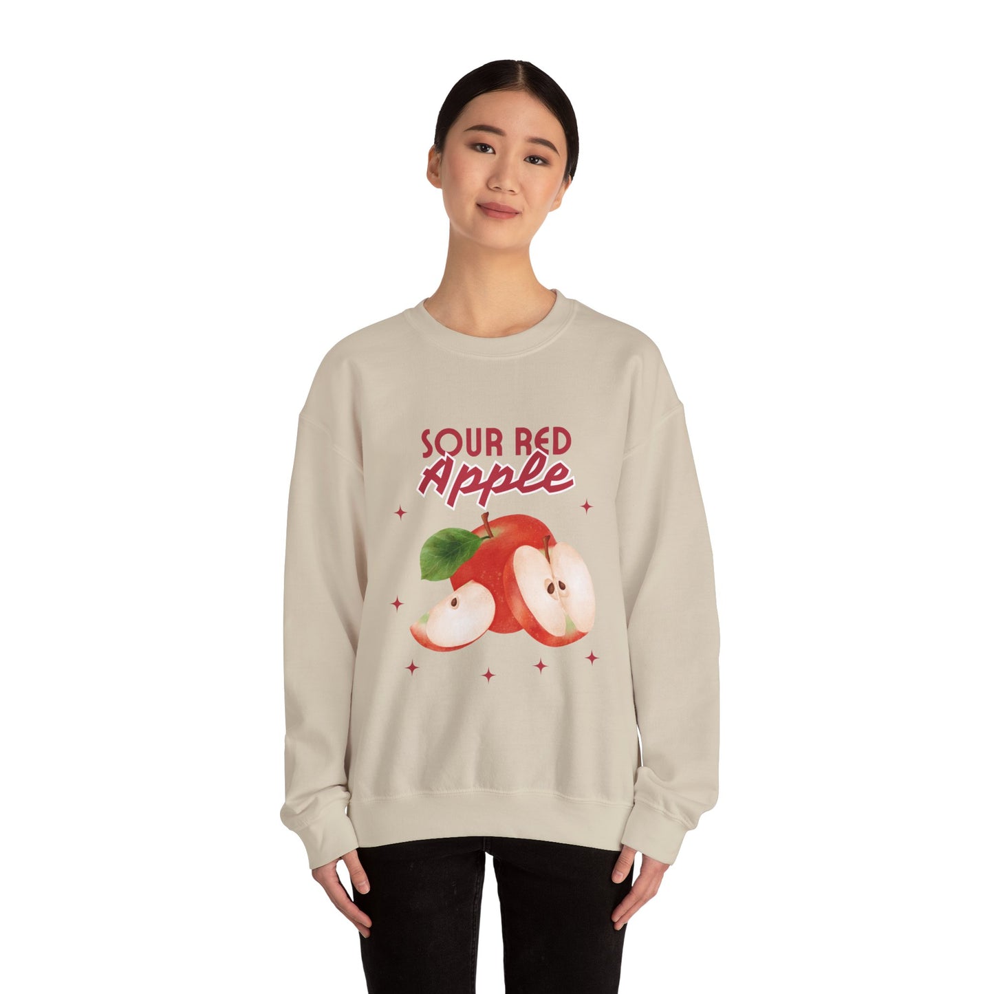 Sour Red Apple Sweatshirt, Cozy Crewneck, Unisex Apparel, Cute Fruit Design, Perfect Gift for Apple Lovers, Autumn Fashion