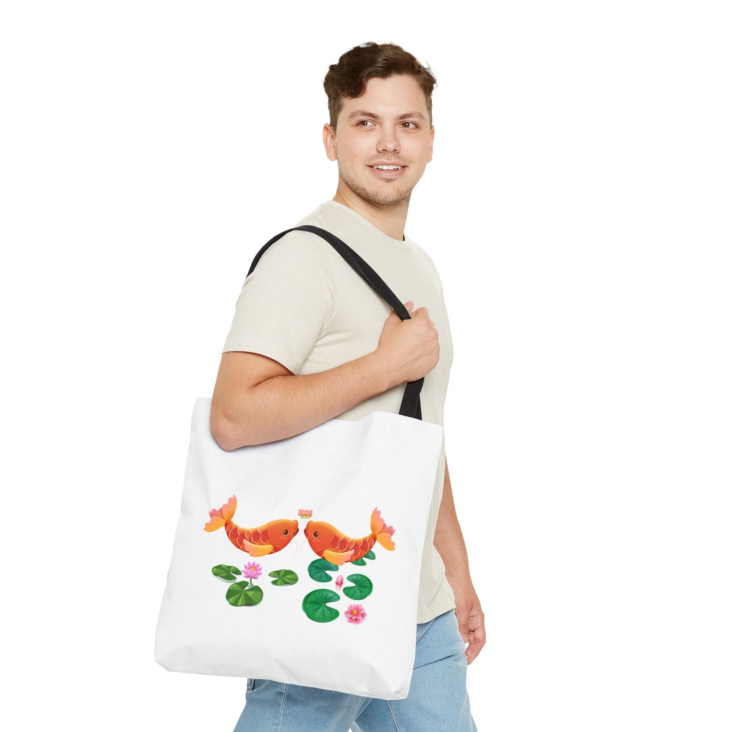 Golden koi fish with lotus flowers Tote Bag