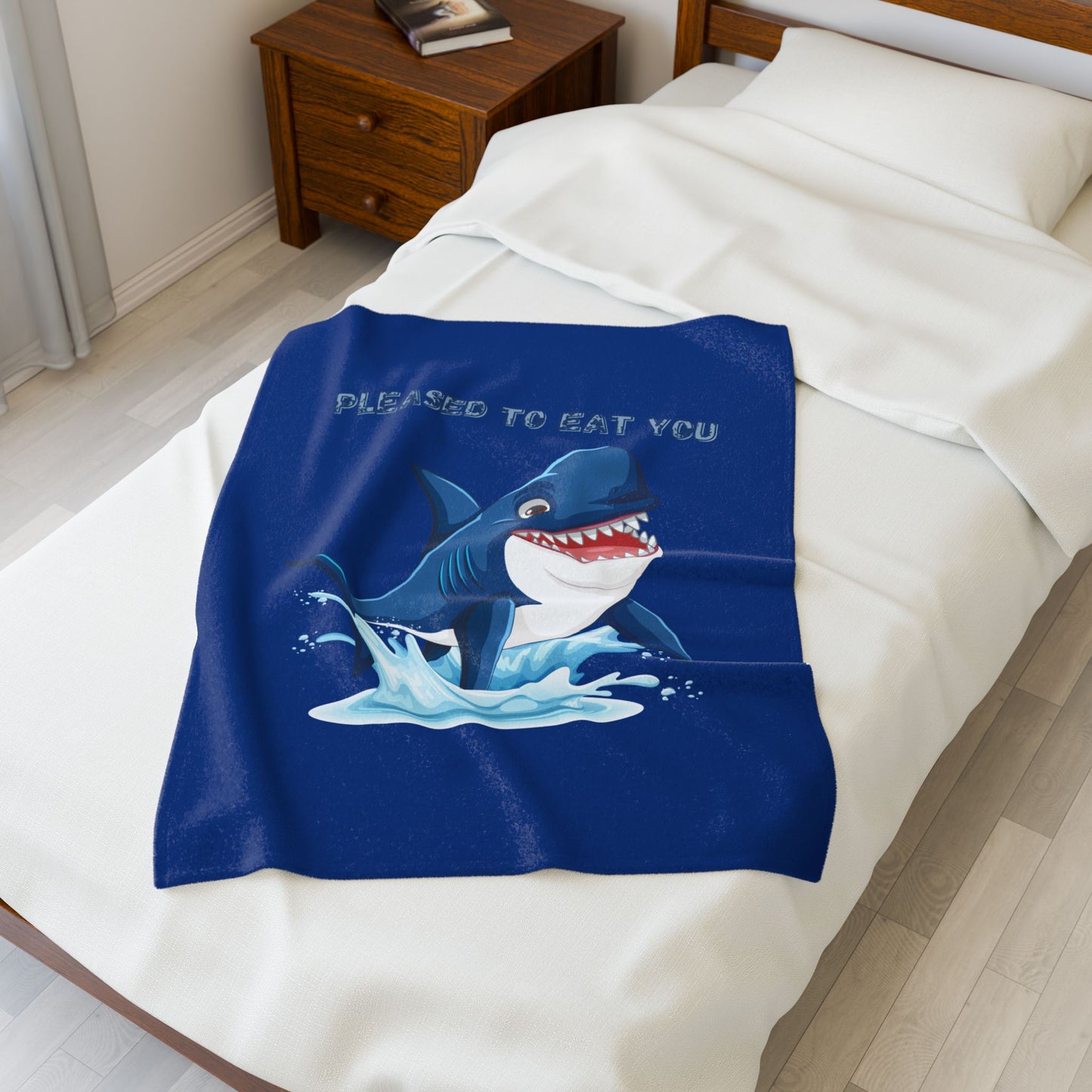 Humorous cartoon shark with threatening text Velveteen Plush Blanket
