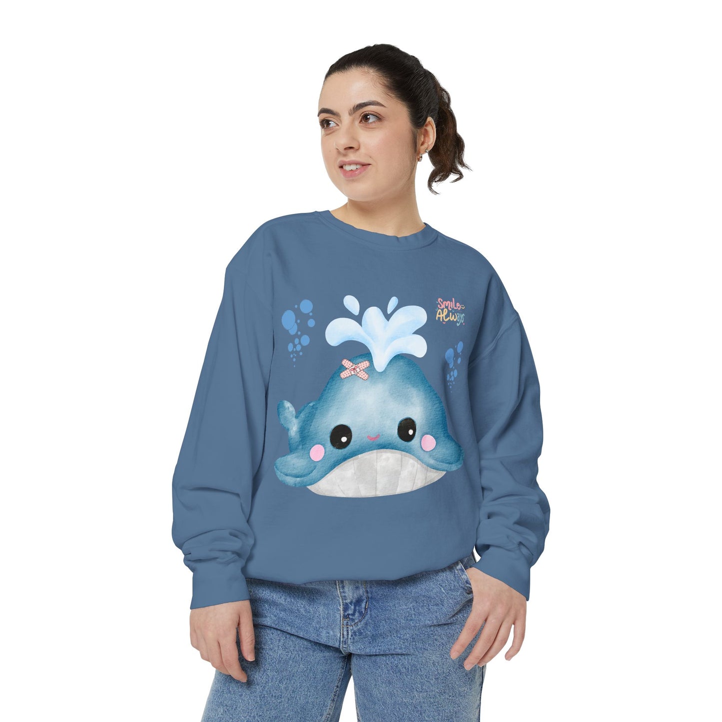 Whale with a bandage and bubble Unisex Garment-Dyed Sweatshirt