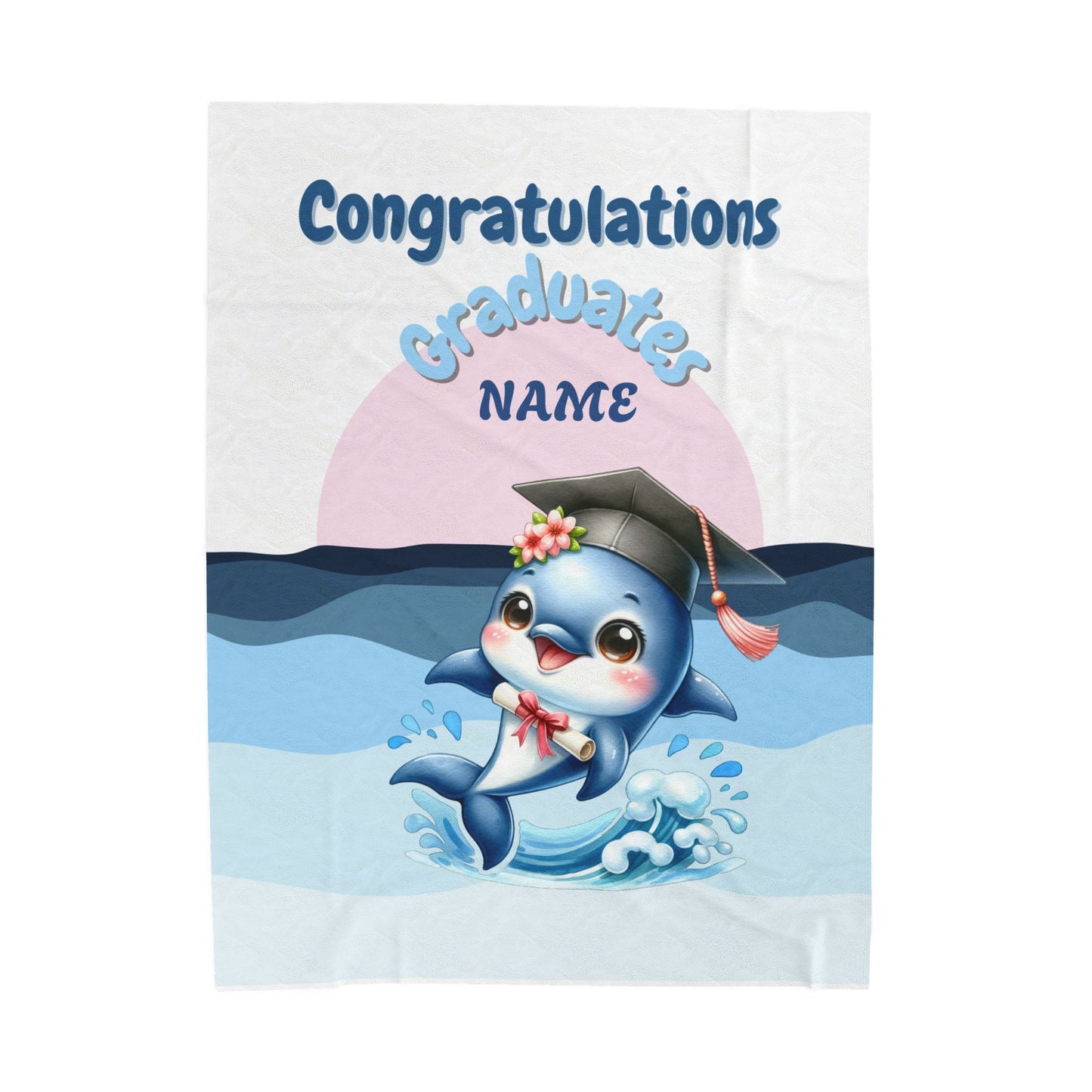 Personalized Graduation Dolphin Plush Blanket, Soft Velveteen Throw, Gift for Graduates, Kids Dorm Decor, Beach Vibes Blanket