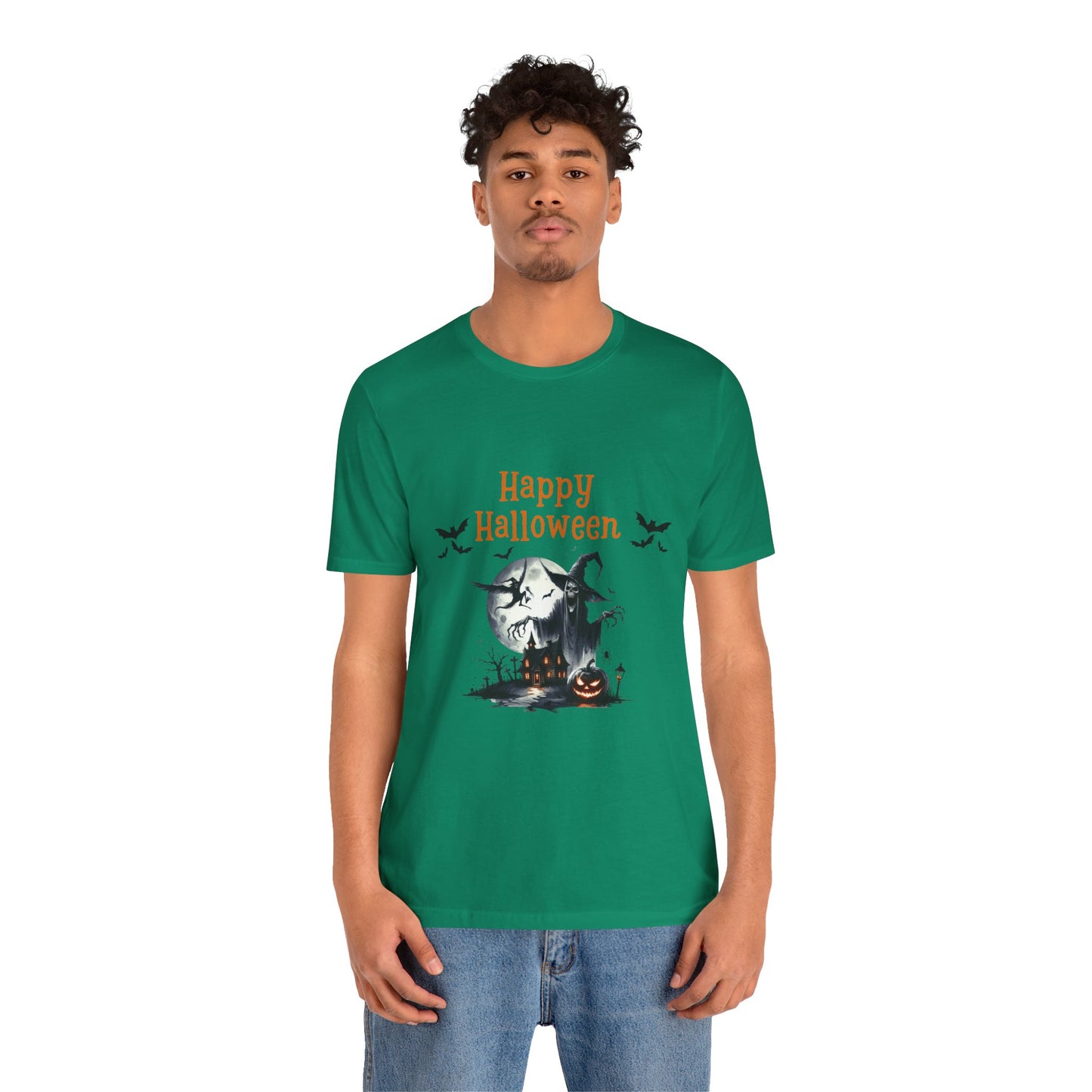 Happy Halloween Unisex Tee, Spooky T-Shirt, Halloween Gift, Fall Wardrobe Essential, Ghosts and Ghouls Vibe
