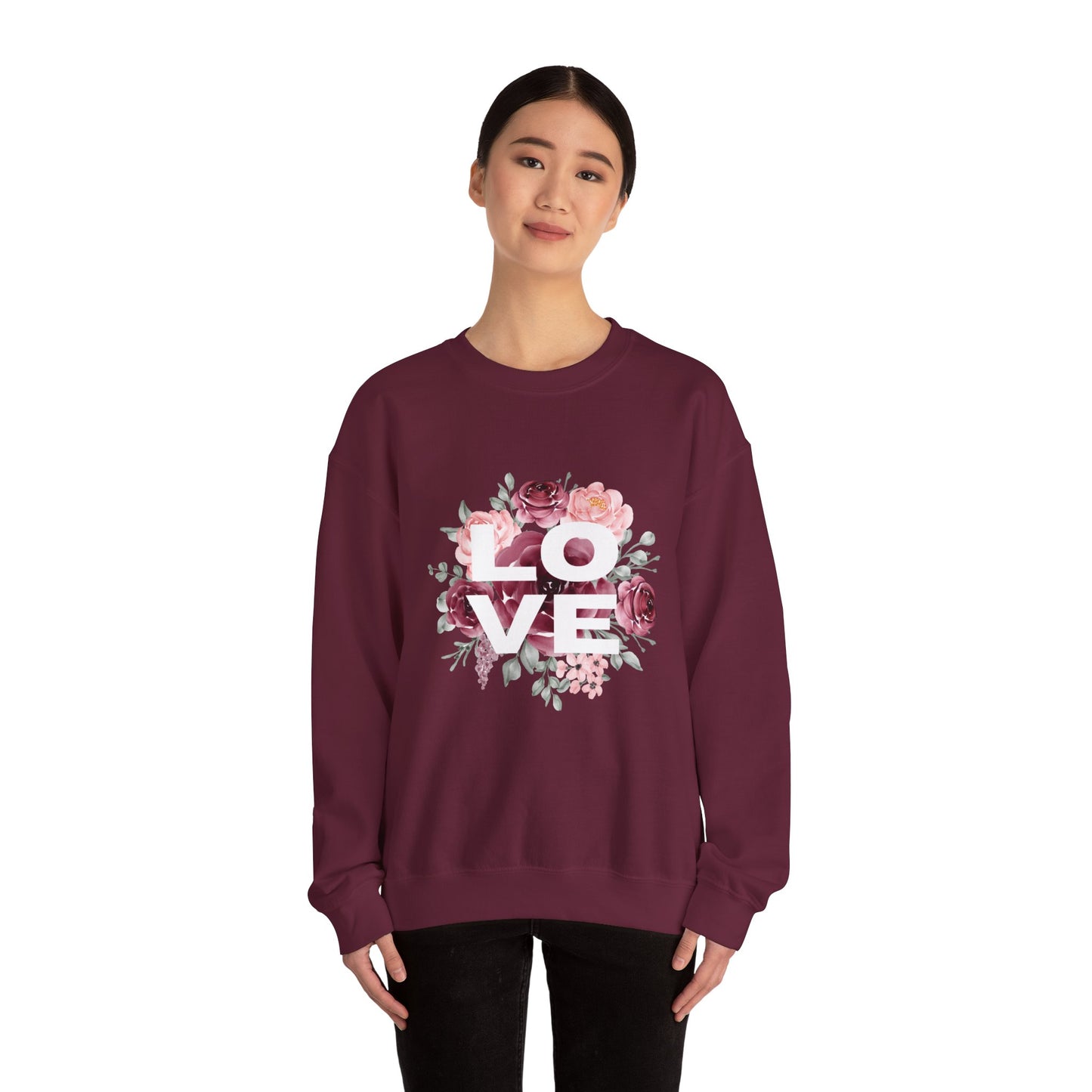 Floral Love Crewneck Sweatshirt | Cozy Unisex Sweatshirt for Valentine's Day, Romantic Gift, Casual Wear, Stylish Layering